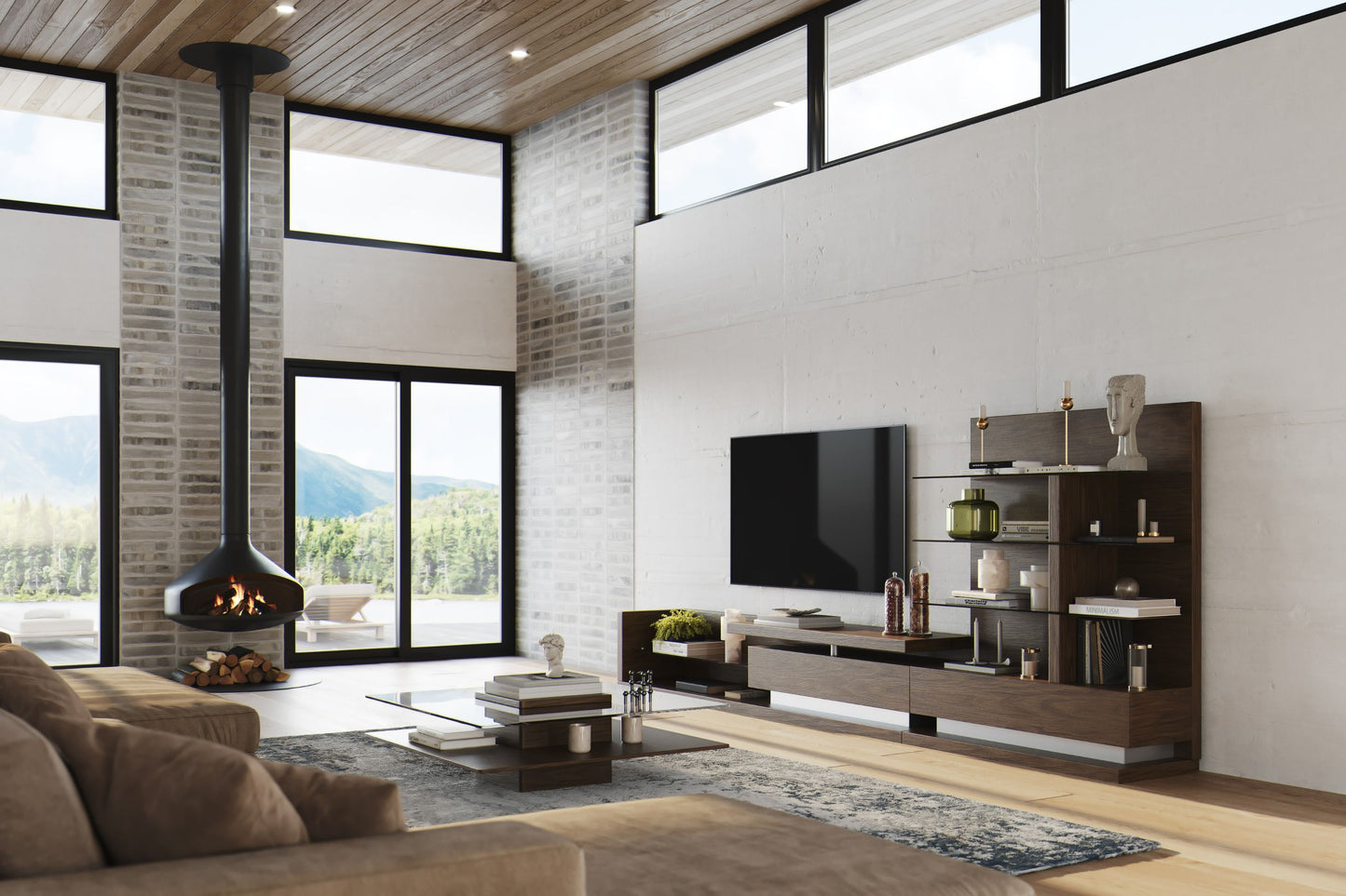 Modrest Jefferson Mid-Century Modern Walnut TV Unit - Stylish and Functional Entertainment Center for Your Living Room
