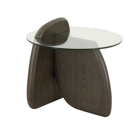Modrest Buxton Mid-Century Modern Glass and Dark Walnut End Table β A Timeless Blend of Sleek Glass and Rich Walnut for a Sophisticated Touch