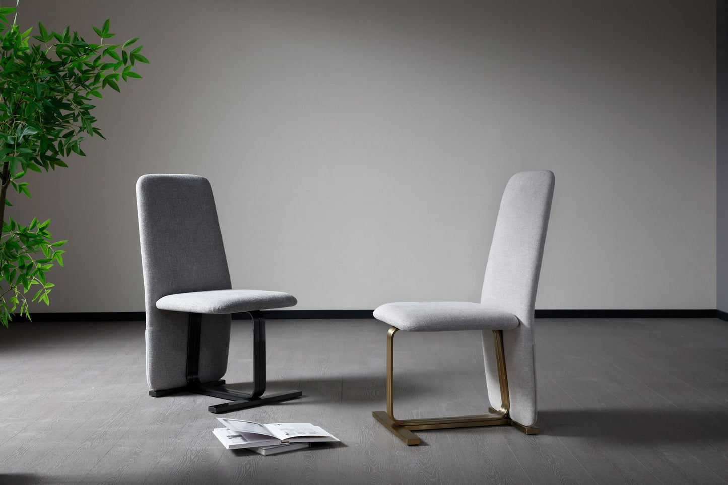 Modrest Tasha Modern Grey Linen + Brushed Gunmetal Dining Chair Set of 2 - Elegant and Comfortable Dining Seating