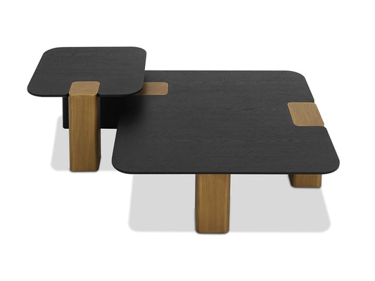 Modrest Harold - Modern Black + Brushed Gold Oak Square Coffee Table Set