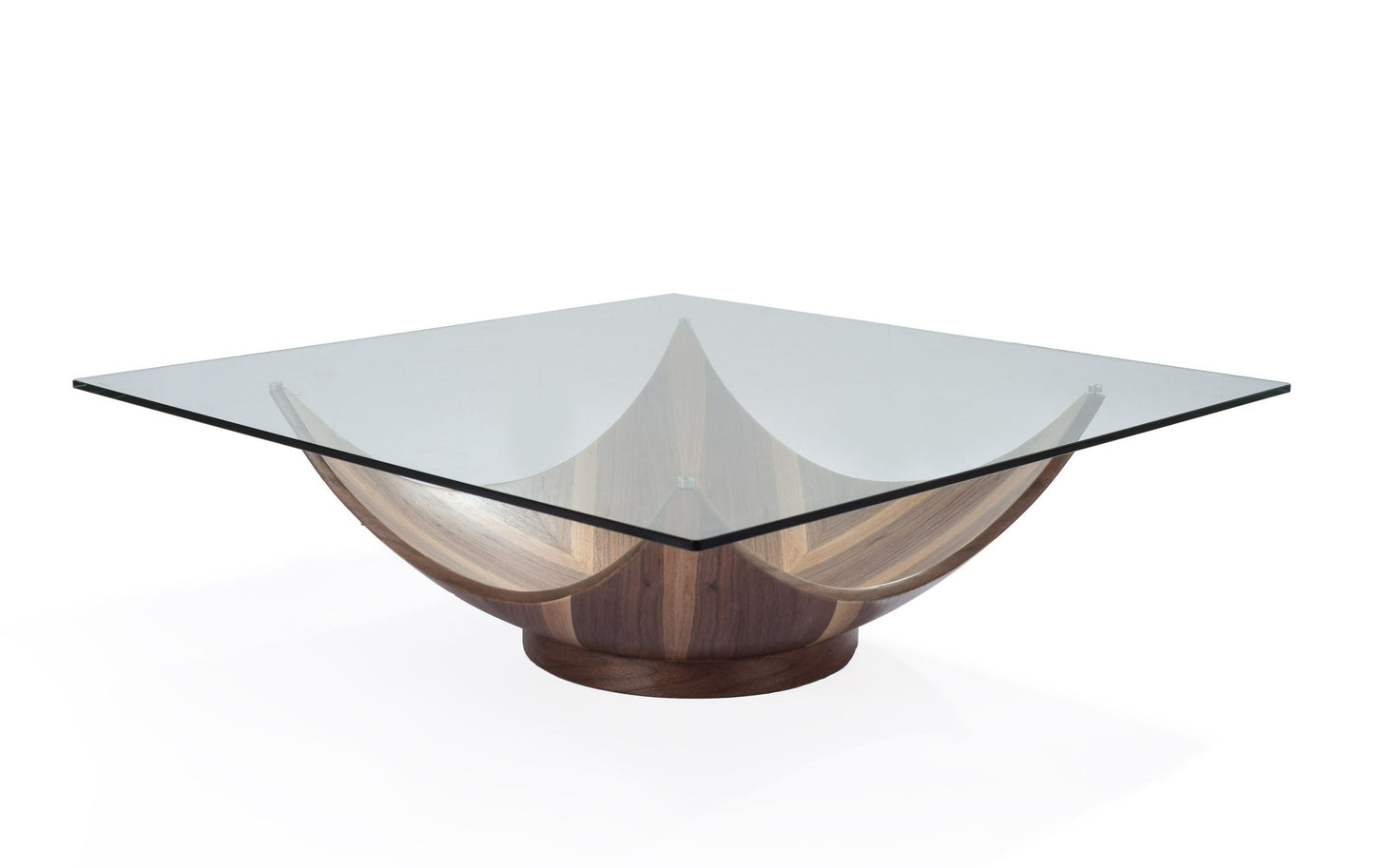 Modrest Sunset Contemporary Glass + Walnut Square Coffee Table - Elegant & Modern Living Room Accent