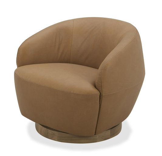 Divani Casa Agatha Accent Chair β Modern Tan Leather Upholstery with Swivel Base