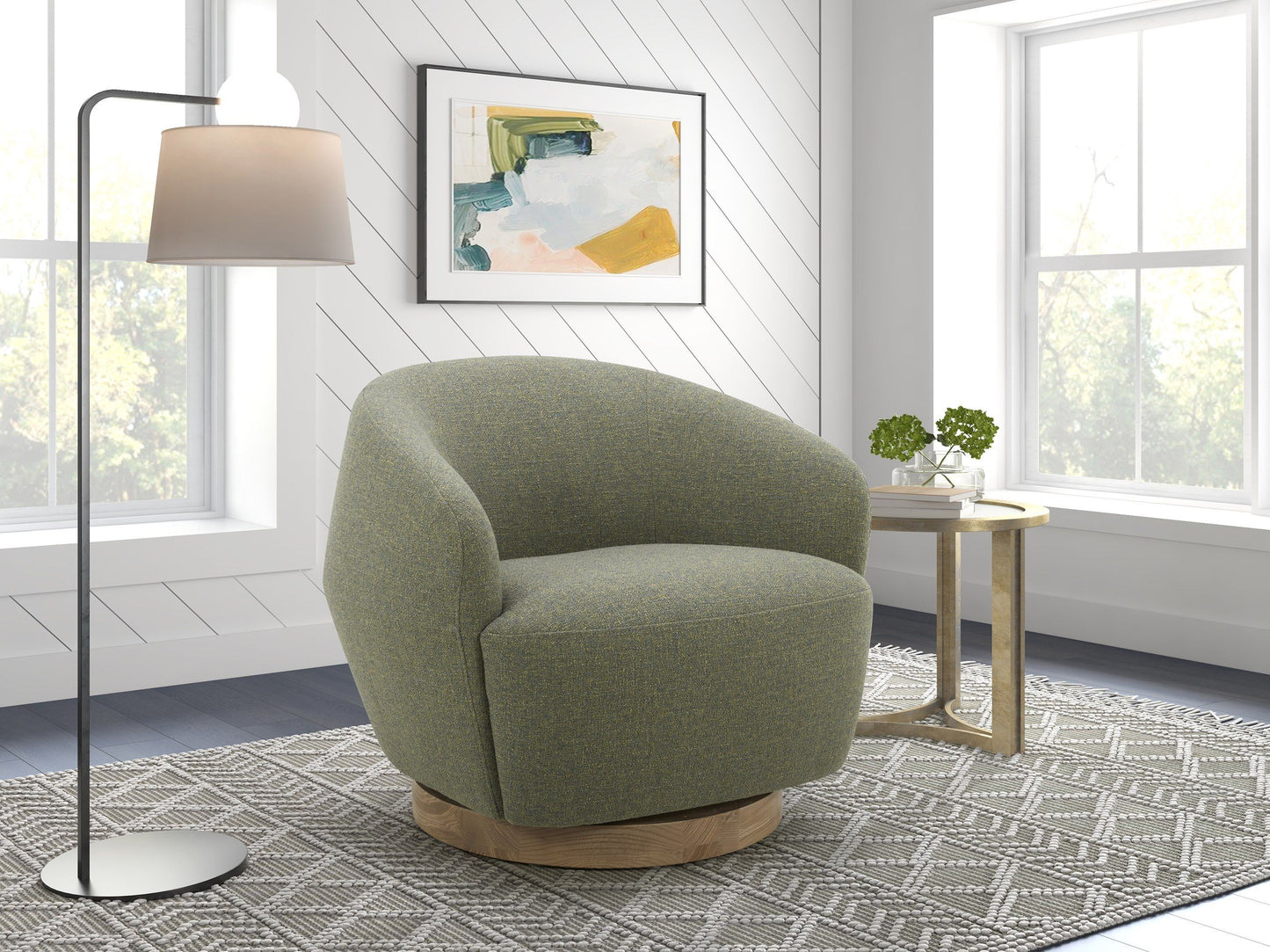 Divani Casa Agatha Modern Hemp Fabric Swivel Accent Chair - Stylish Hemp Fabric Upholstery with a Sleek Swivel Design.