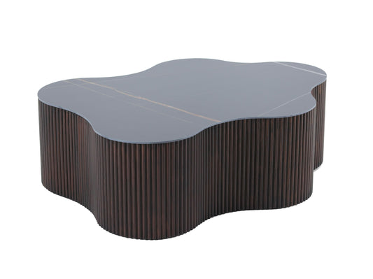 Modrest Ricko Modern Black Ceramic and Smoked Ash Freeform Coffee Table for Stylish and Unique Living Room DΓ©cor