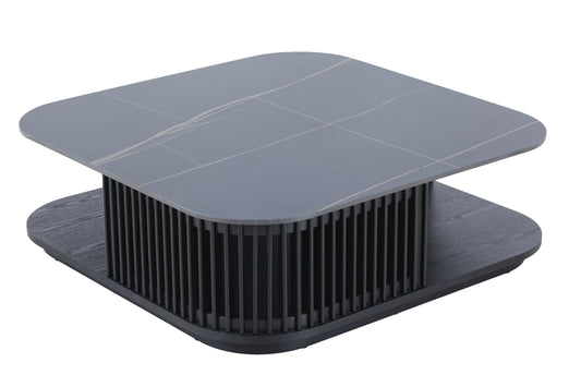 Modrest Chip Modern Black Ceramic and Black Ash Square Coffee Table for Sleek and Contemporary Living Room DΓ©cor