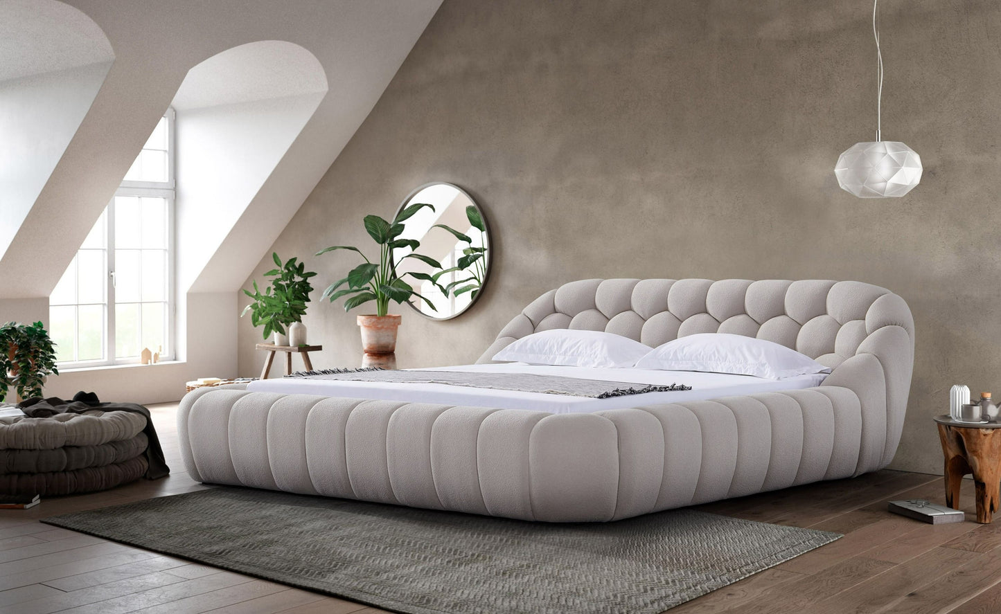 Divani Casa Yolonda Modern Beige Fabric Bed for a Cozy and Elegant Bedroom Retreat