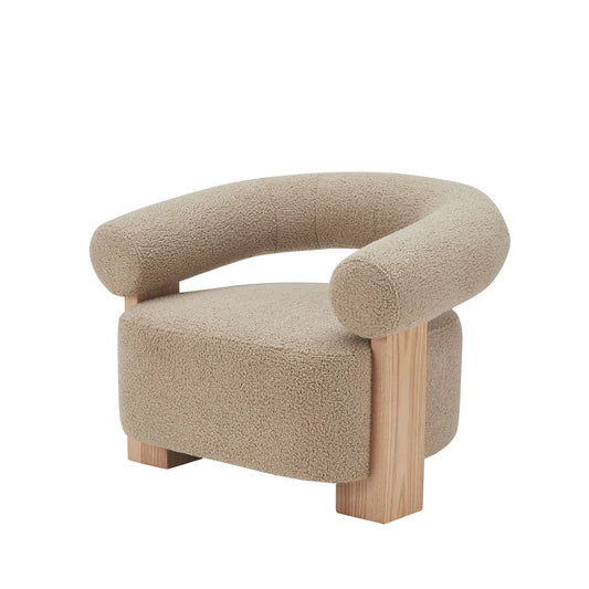 Modrest Alamo Modern Beige Faux Sheepskin and Oak Accent Chair β A Cozy Blend of Contemporary Design and Natural Warmth