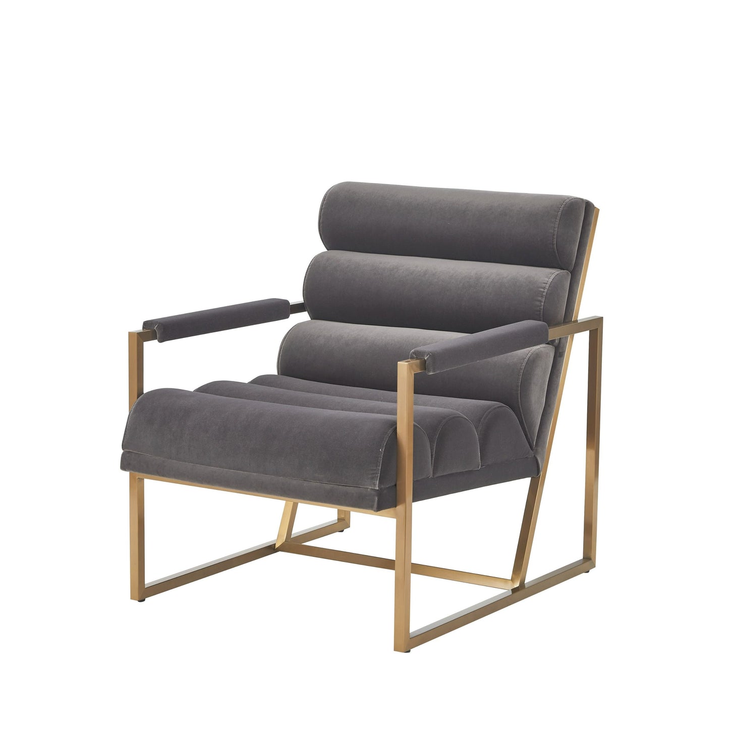 Modrest Anton Modern Grey Velvet and Brass Accent Chair β A Stunning Fusion of Luxurious Comfort and Contemporary Elegance