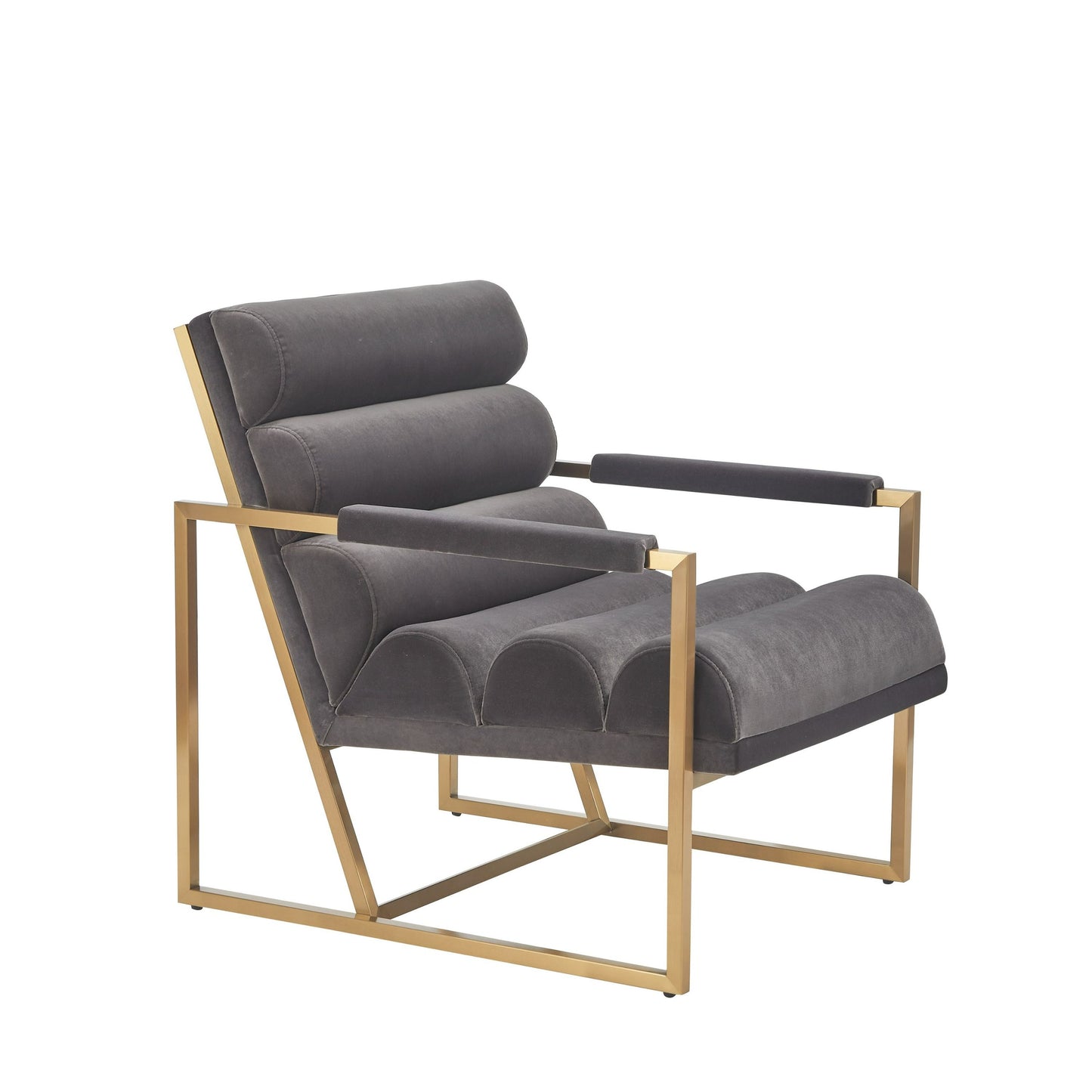 Modrest Anton Modern Grey Velvet and Brass Accent Chair β A Stunning Fusion of Luxurious Comfort and Contemporary Elegance