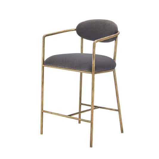 Modrest Baird - Modern Grey Velvet + Brass Counter Chair