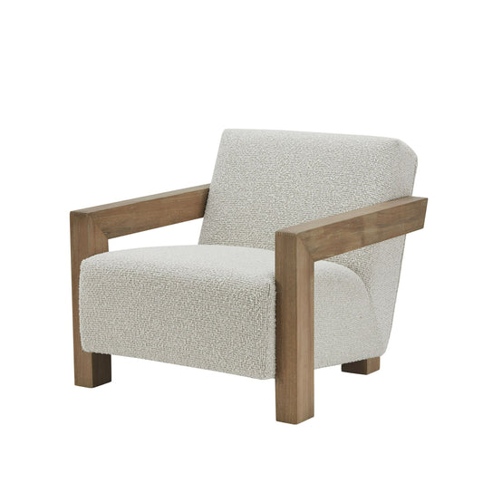 Modrest Dalhart - Modern Beige Fabric + Grey Wash Wood Accent Chair