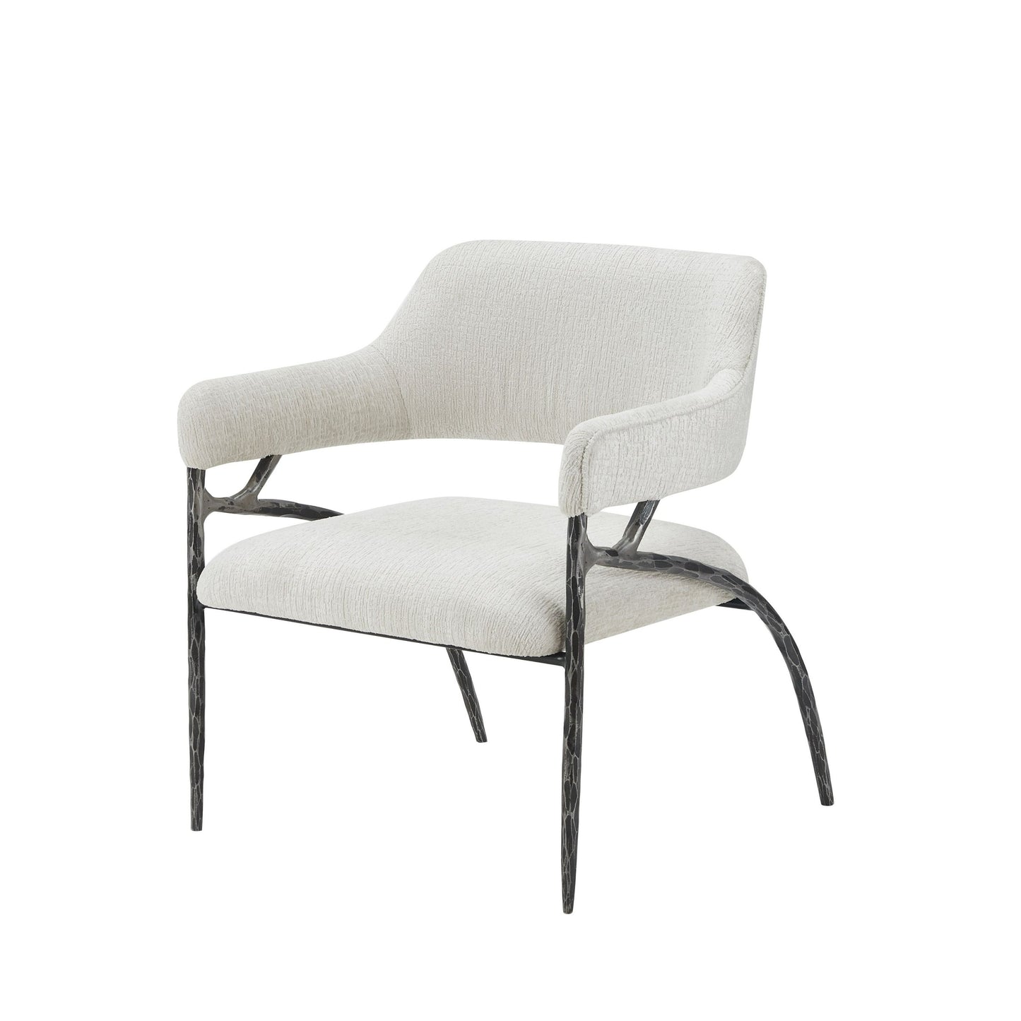 Modrest Ector Modern Off-White Fabric and Forged Metal Accent Chair – A Contemporary Statement Piece Combining Elegance and Durability