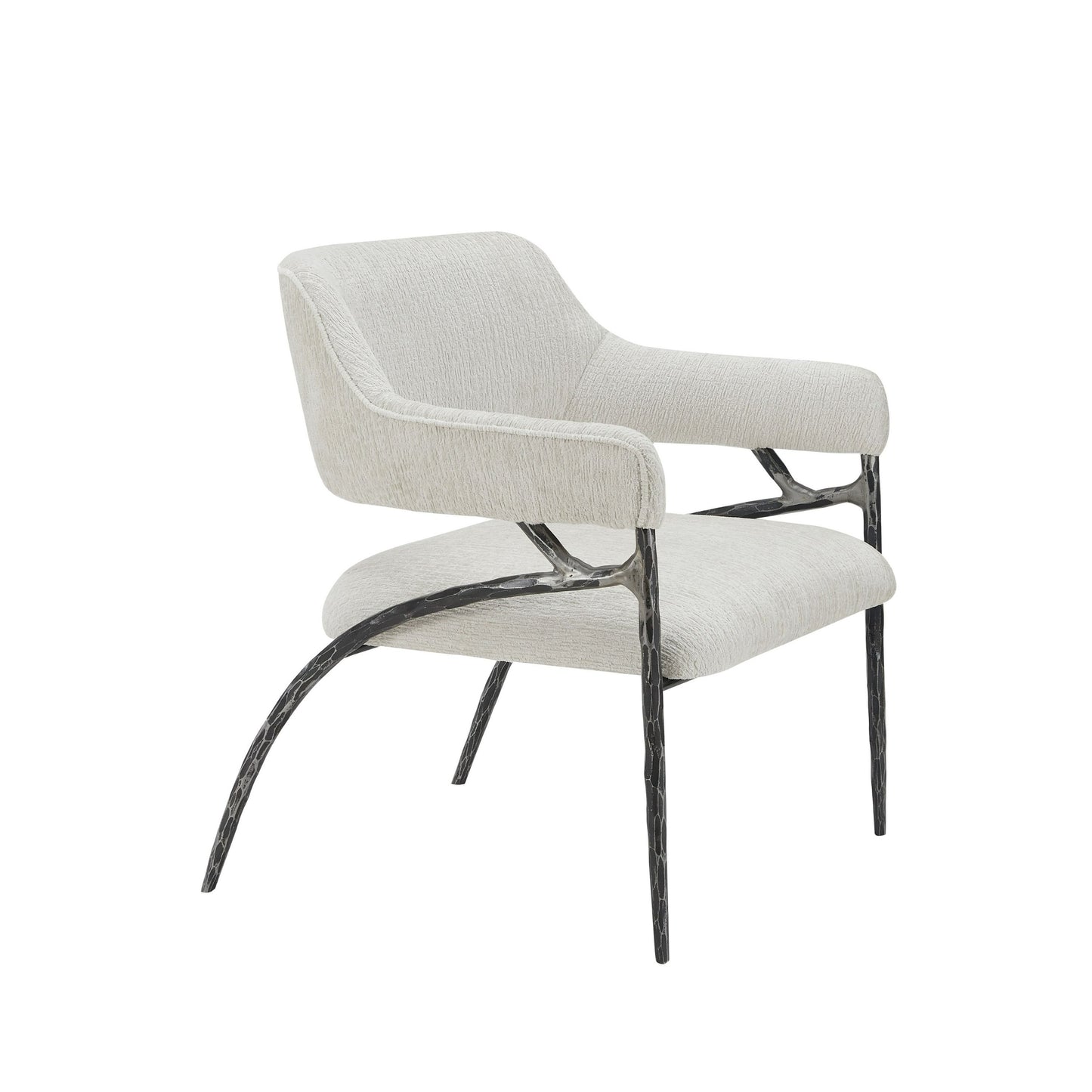 Modrest Ector Modern Off-White Fabric and Forged Metal Accent Chair – A Contemporary Statement Piece Combining Elegance and Durability