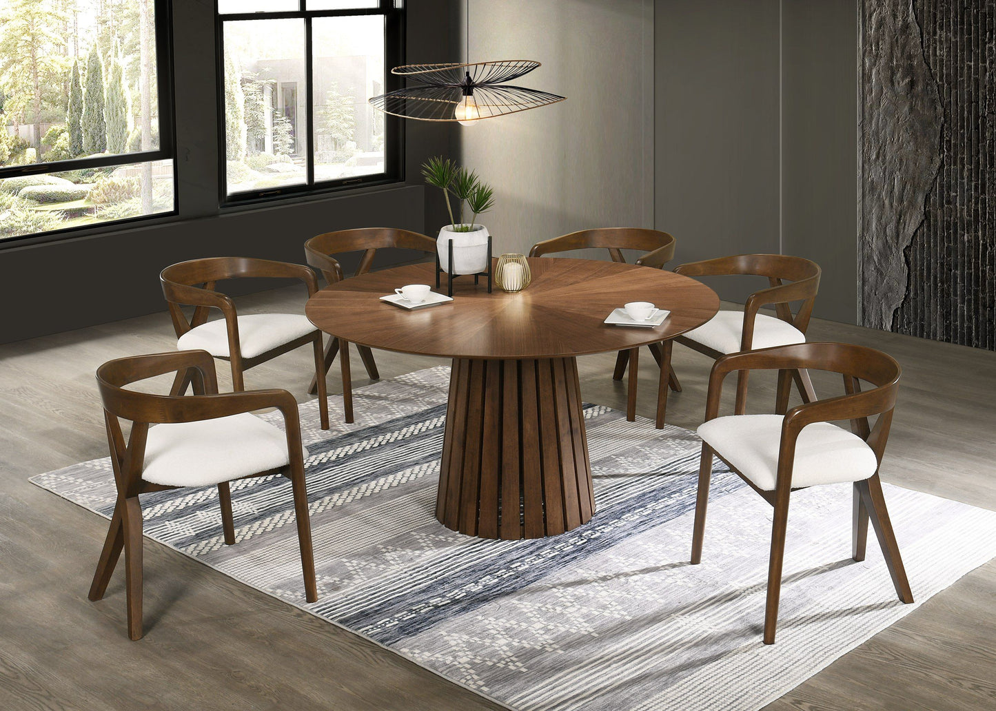 Modrest Weiss - Mid-Century Modern Walnut Round Dining Table for Timeless Style