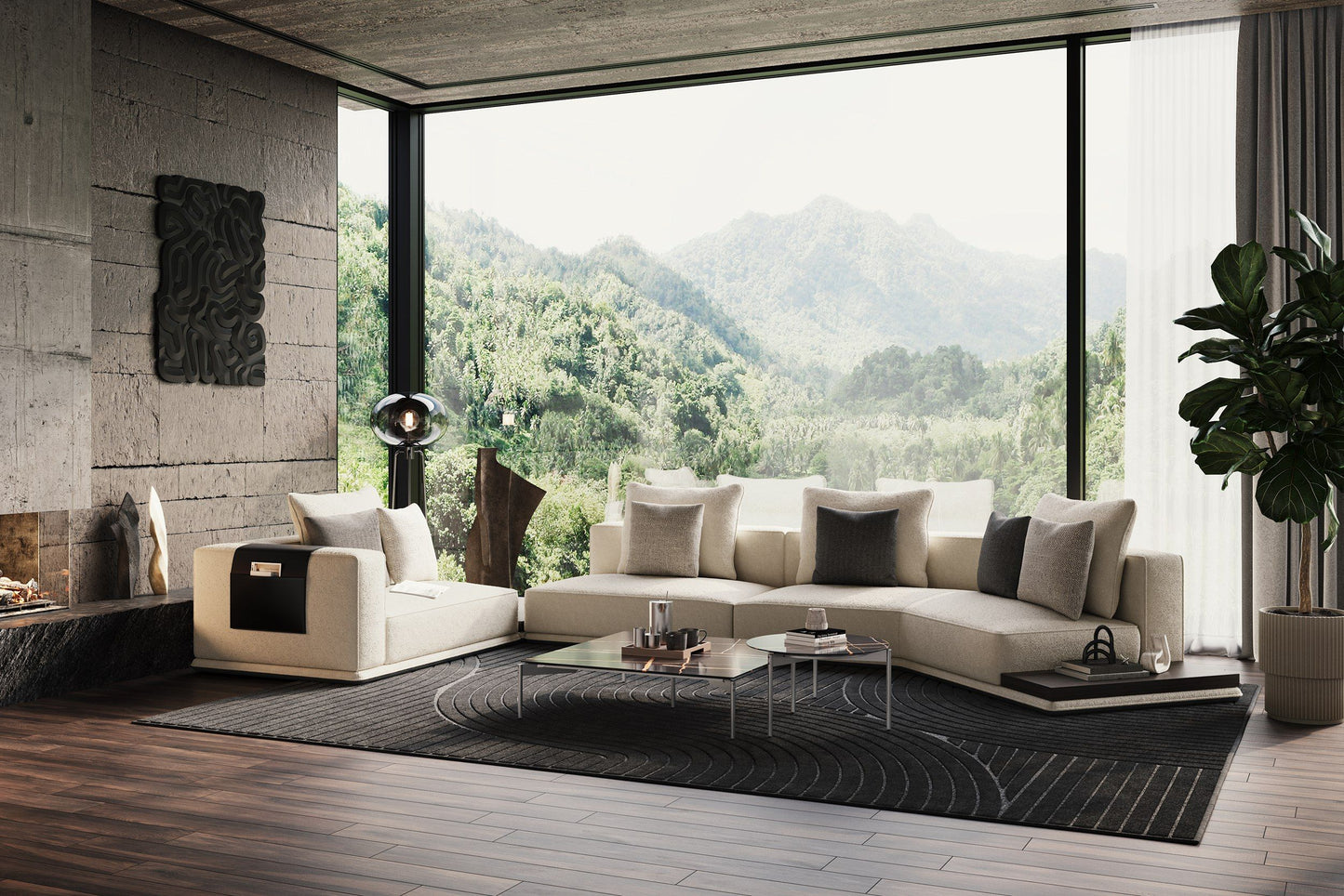Lamod Siret Modern Ivory Fabric Modular Sectional with Coffee Table A Masterpiece of Modern Luxury and Functional Elegance for Sophisticated Living Spaces