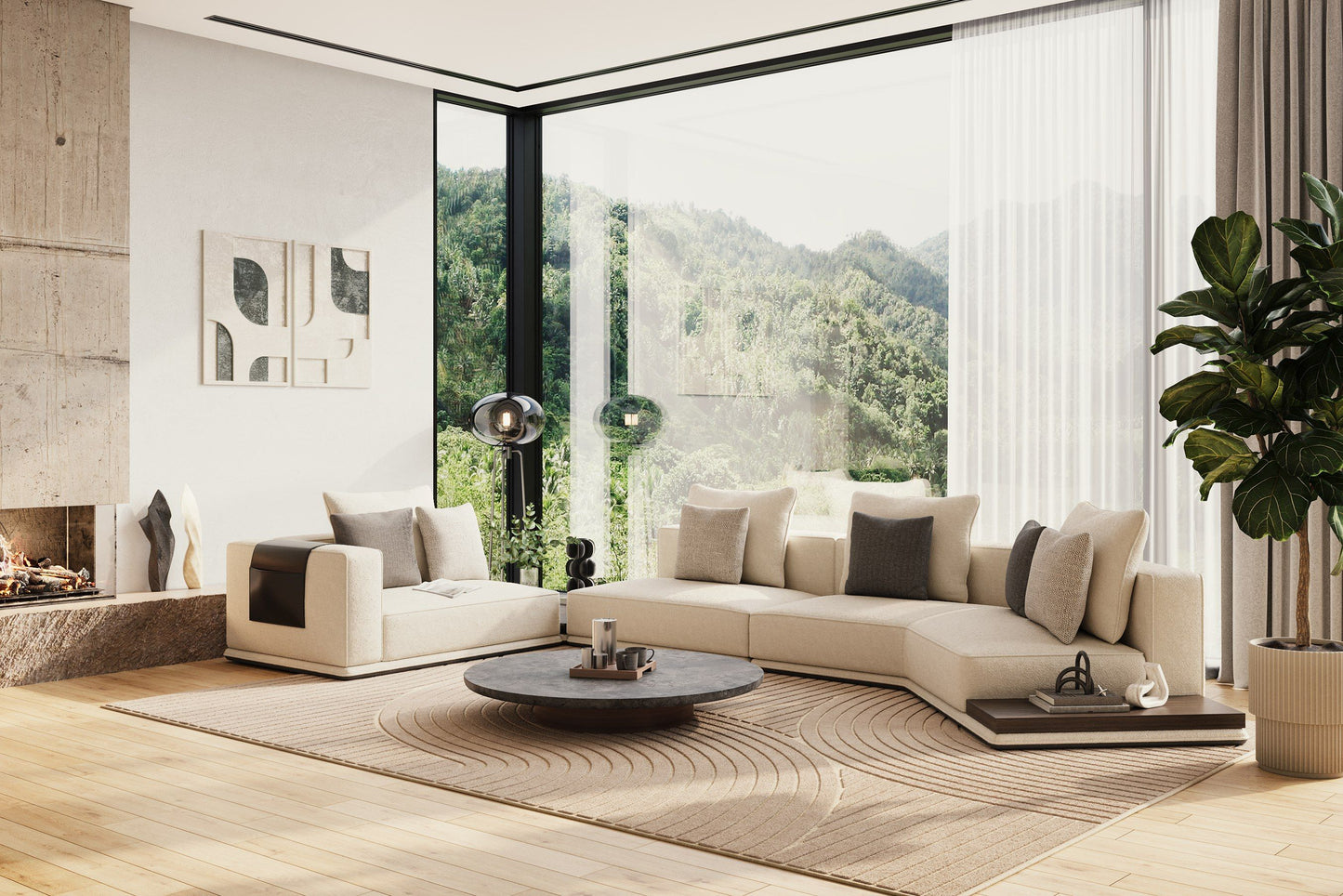 Lamod Siret Modern Ivory Fabric Modular Sectional with Coffee Table A Masterpiece of Modern Luxury and Functional Elegance for Sophisticated Living Spaces