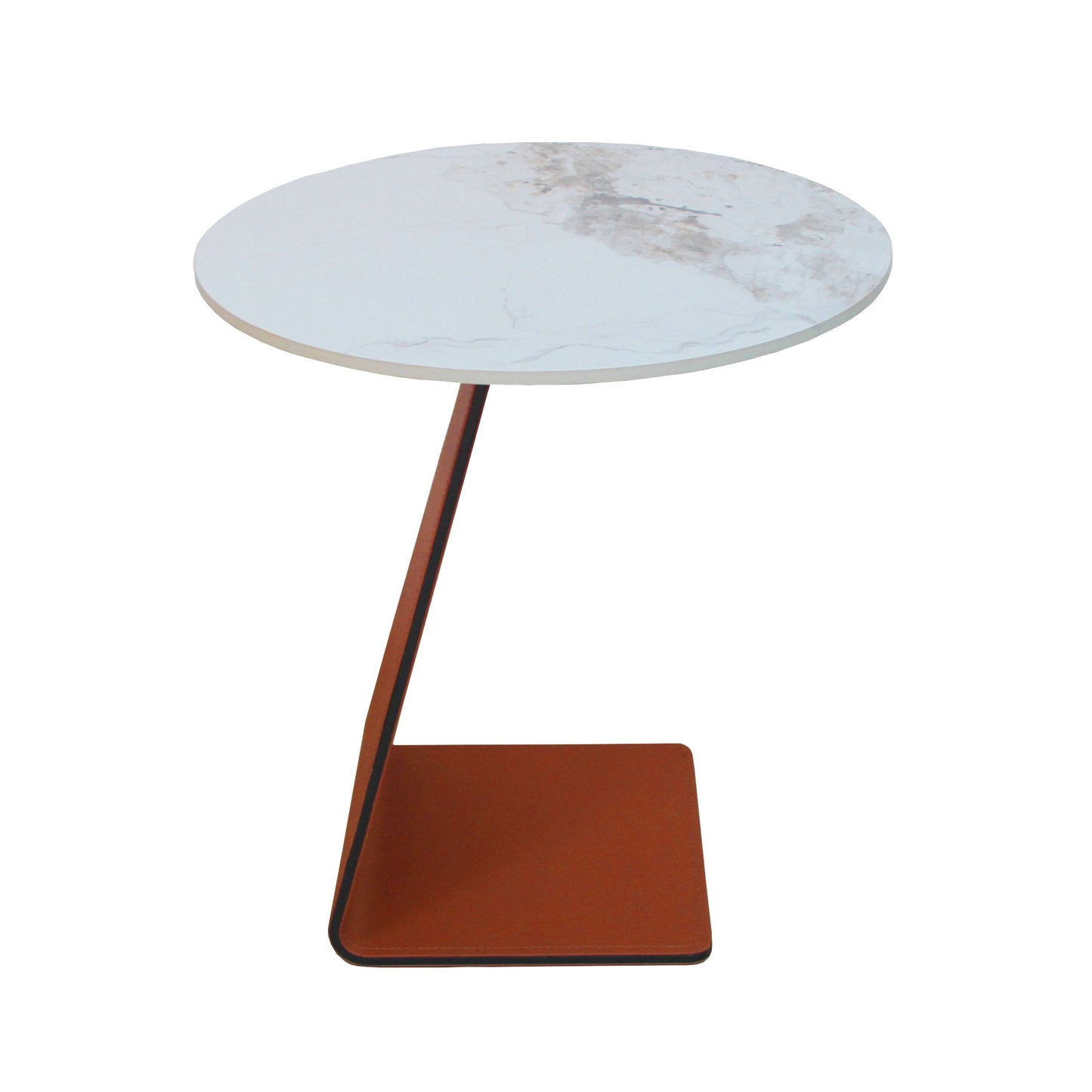 Modrest Merkel Modern Ceramic + Leather End Table - Elegant and Contemporary Accent for Your Living Room or Bedroom Decor