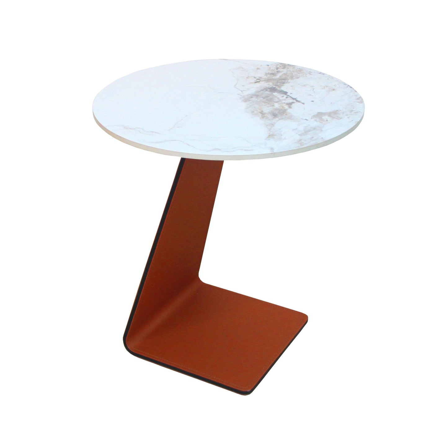Modrest Merkel Modern Ceramic + Leather End Table - Elegant and Contemporary Accent for Your Living Room or Bedroom Decor
