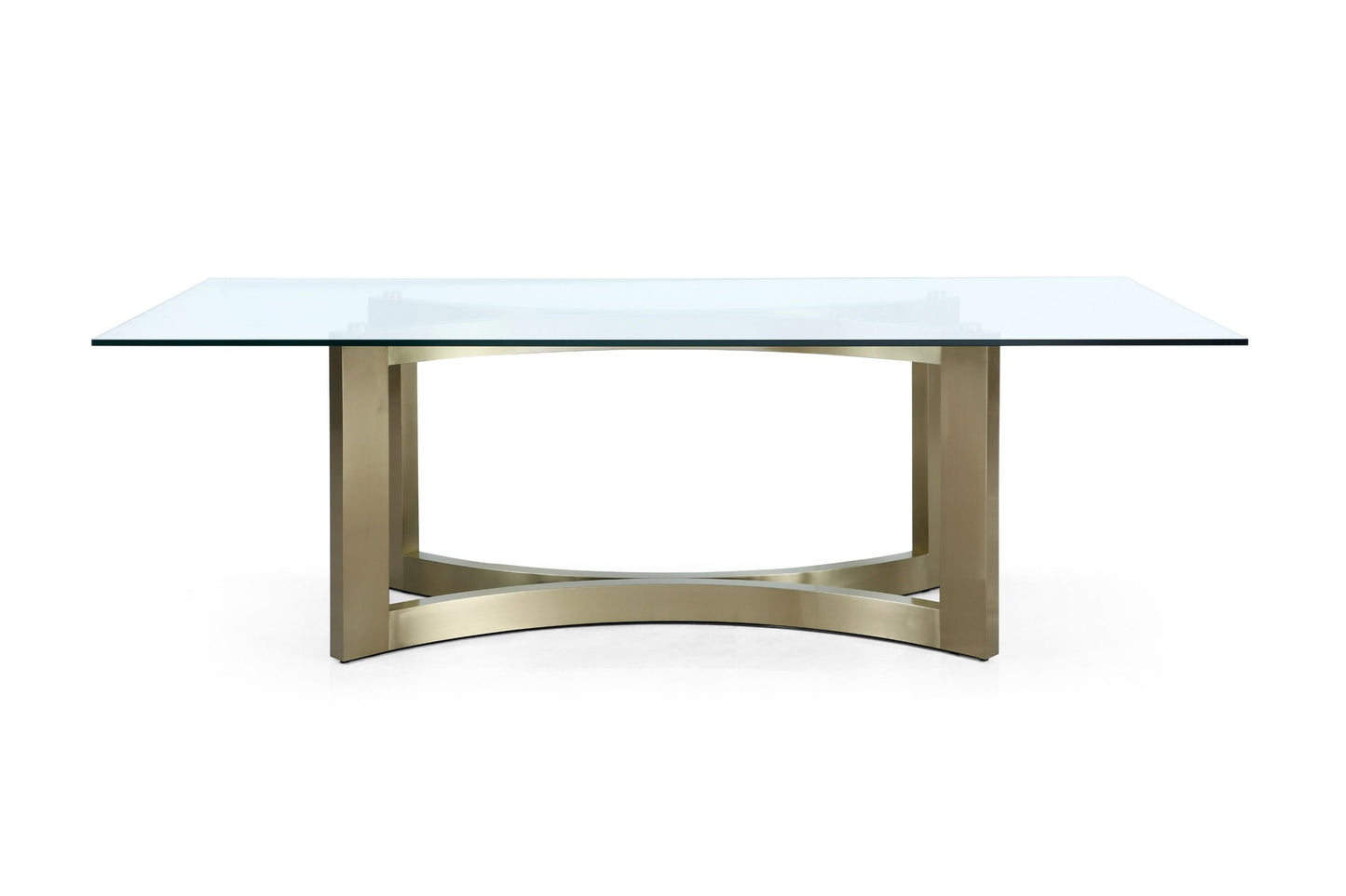 Modrest Mingus Modern Glass Brushed Brass Rectangular Dining Table A Striking Fusion of Sleek Glass and Bold Brushed Brass for Sophisticated Dining Spaces