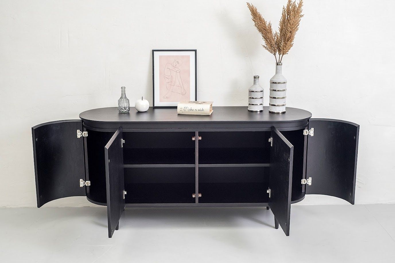 Modrest Miami Modern Black Oak Buffet - Sleek and Sophisticated Storage for Contemporary Dining Spaces