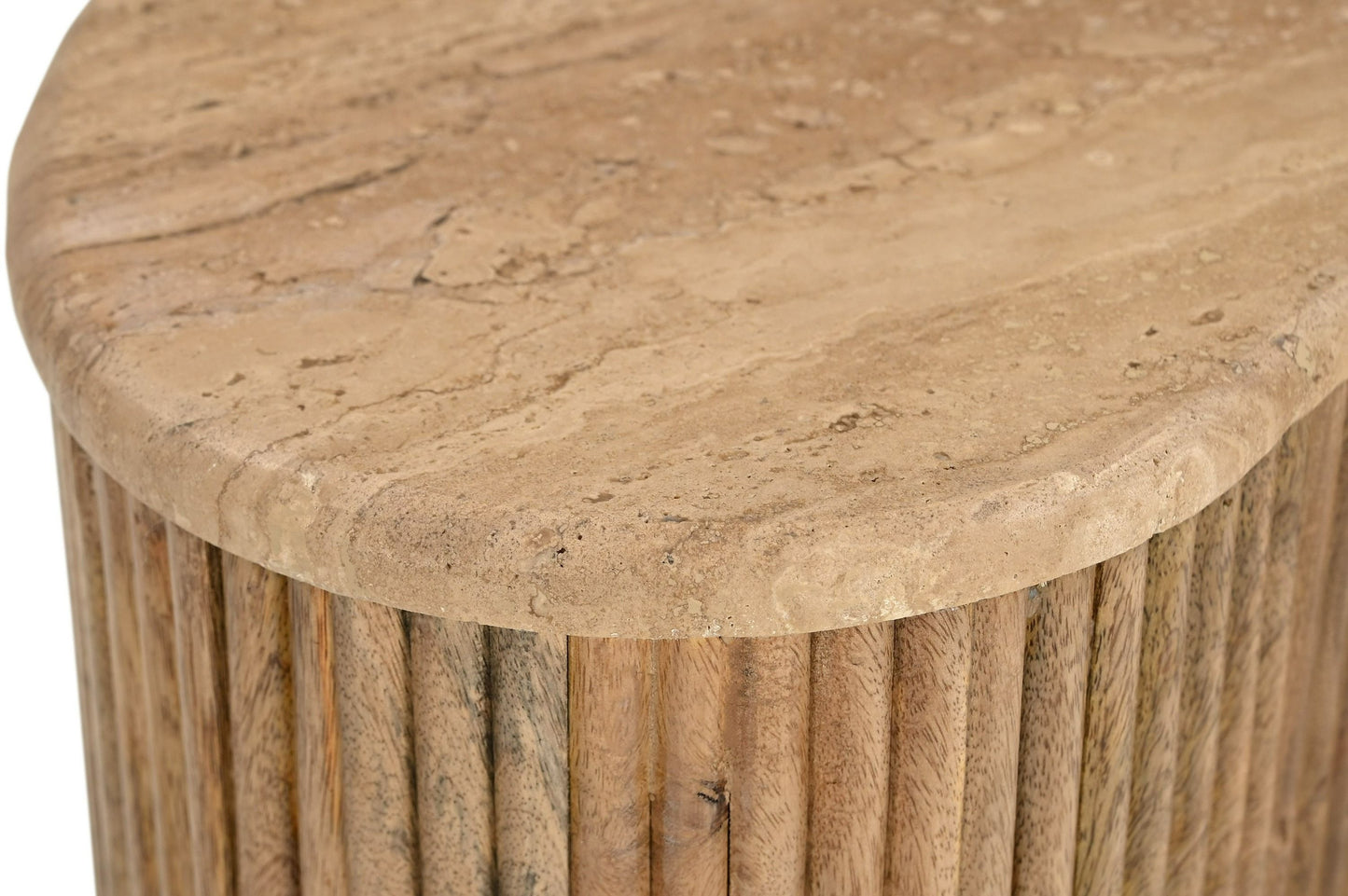 Modern Matador Modern Travertine Marble and Wood Freeform Coffee Table Set β A Stunning Blend of Organic Design and Contemporary Elegance.