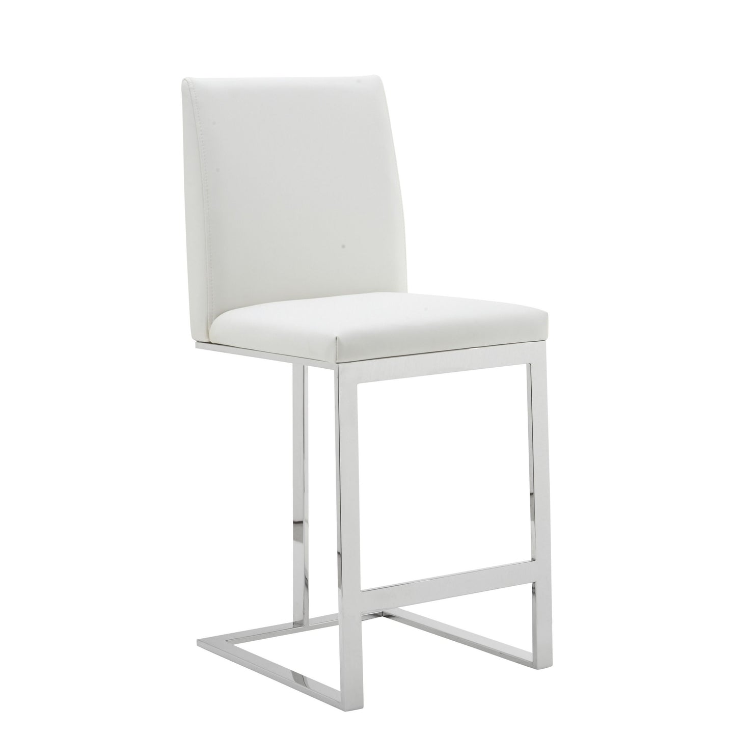 Modrest Frankie Modern White Vegan Leather + Stainless Steel Counter Chair - Sleek and Comfortable Seating for a Contemporary Kitchen or Bar Area