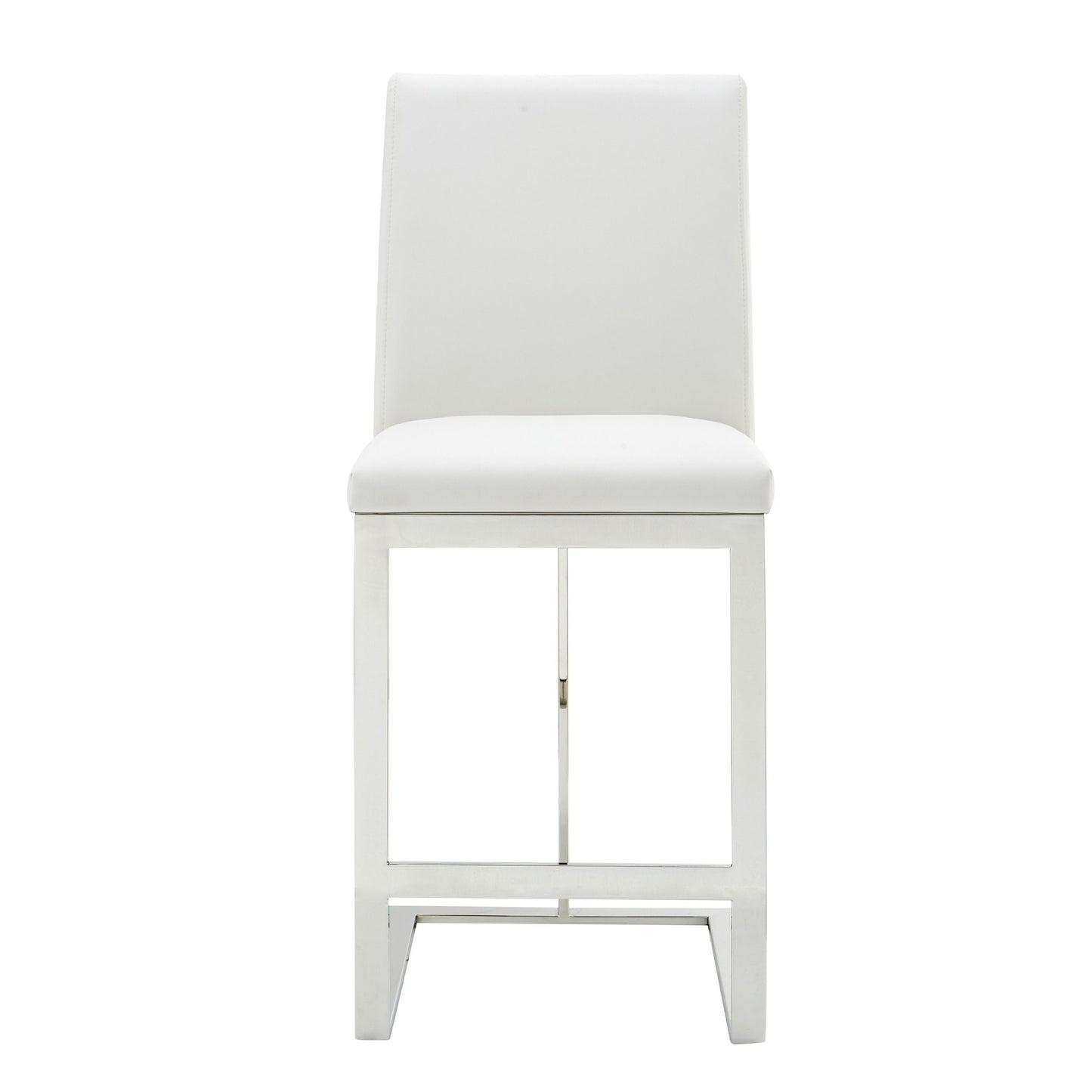 Modrest Frankie Modern White Vegan Leather + Stainless Steel Counter Chair - Sleek and Comfortable Seating for a Contemporary Kitchen or Bar Area