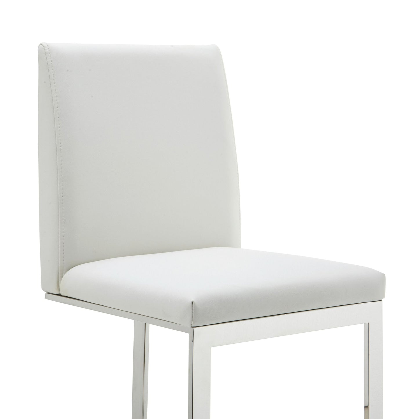 Modrest Frankie Modern White Vegan Leather + Stainless Steel Counter Chair - Sleek and Comfortable Seating for a Contemporary Kitchen or Bar Area