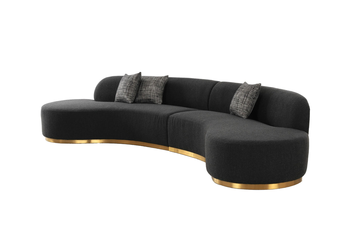 Divani Casa Frontier Glam Black Fabric Curved Sectional Sofa with Grey Pillows - Stylish and Comfortable Seating for Your Living Room