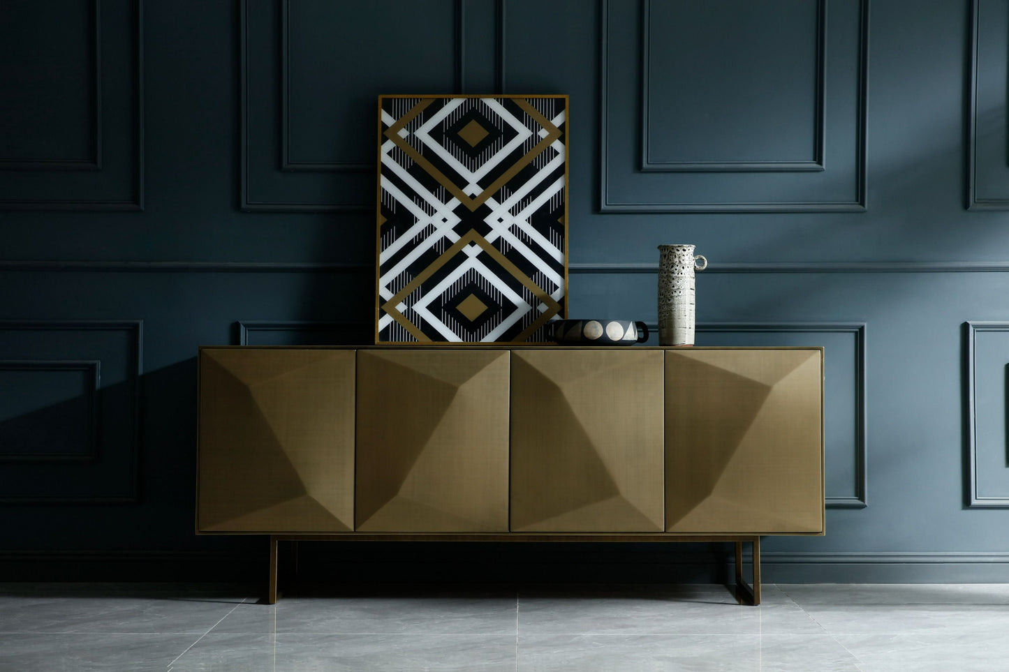 Modrest Vanguard Modern Antique Brass Buffet A Bold Fusion of Geometric Elegance and Timeless Sophistication for Stylish Living Spaces