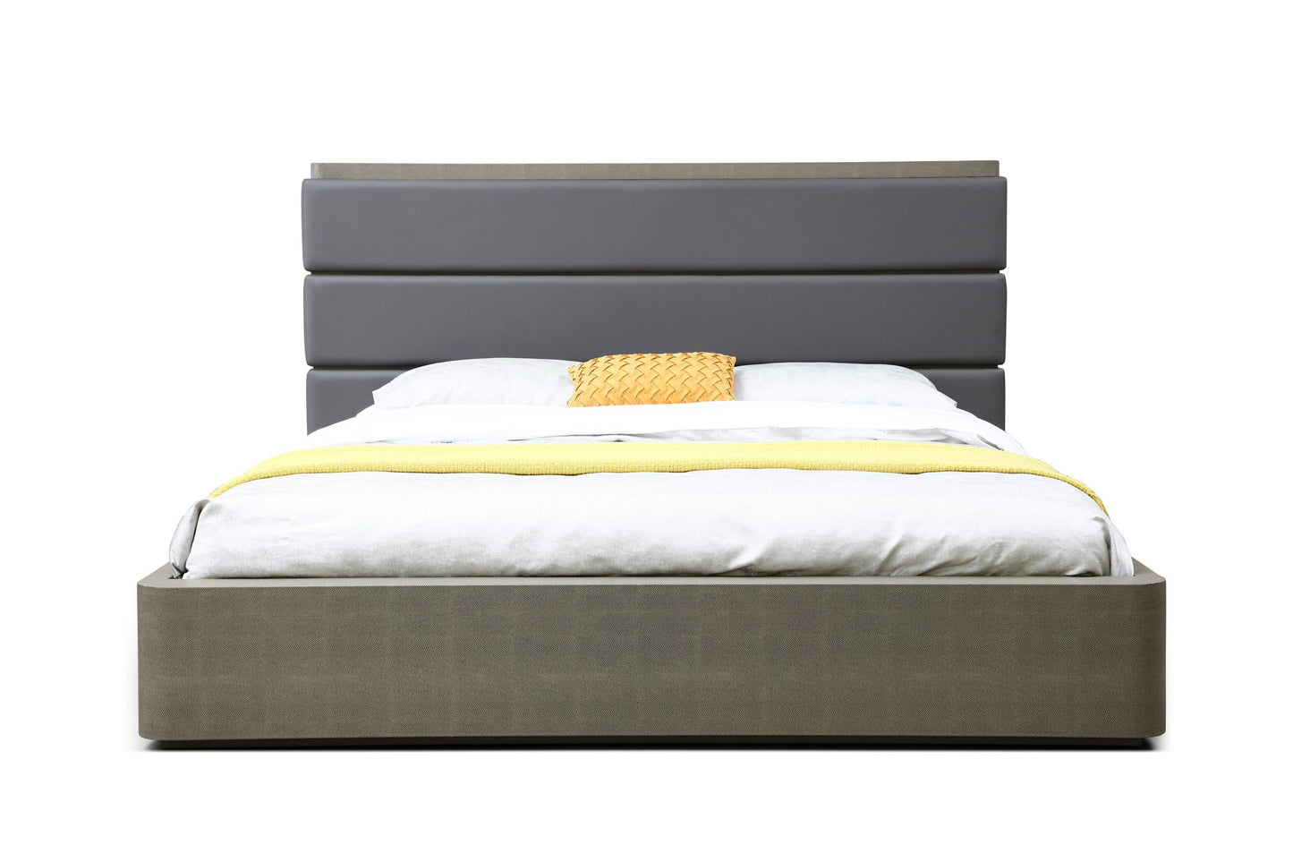 Modrest Lois Modern Grey Leather Beige Shagreen Bed A Luxurious Fusion of Contemporary Design and Sophisticated Elegance for Stylish Living Spaces