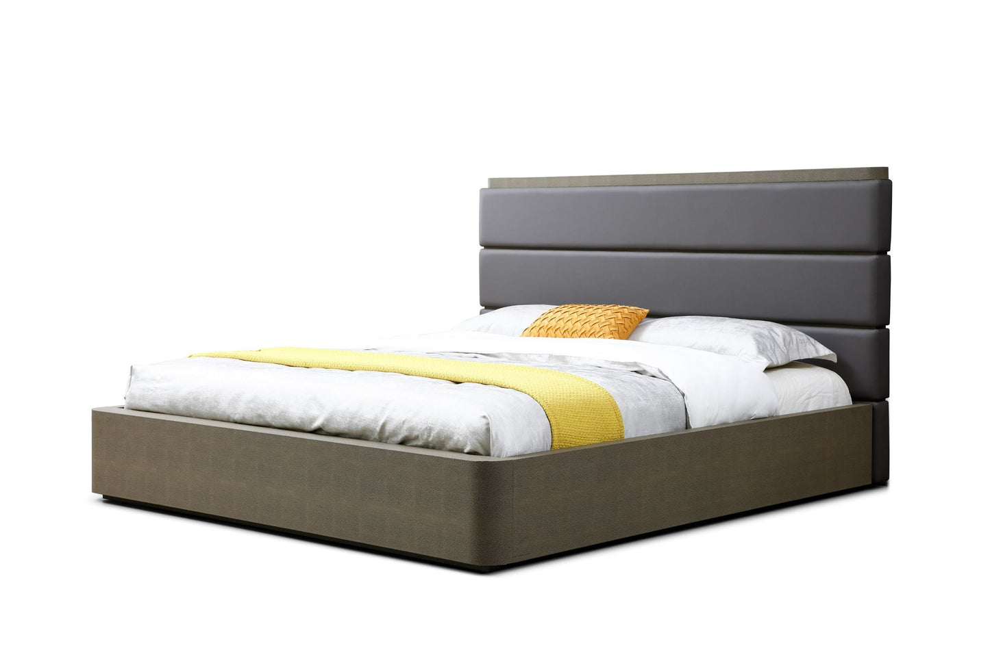 Modrest Lois Modern Grey Leather Beige Shagreen Bed A Luxurious Fusion of Contemporary Design and Sophisticated Elegance for Stylish Living Spaces