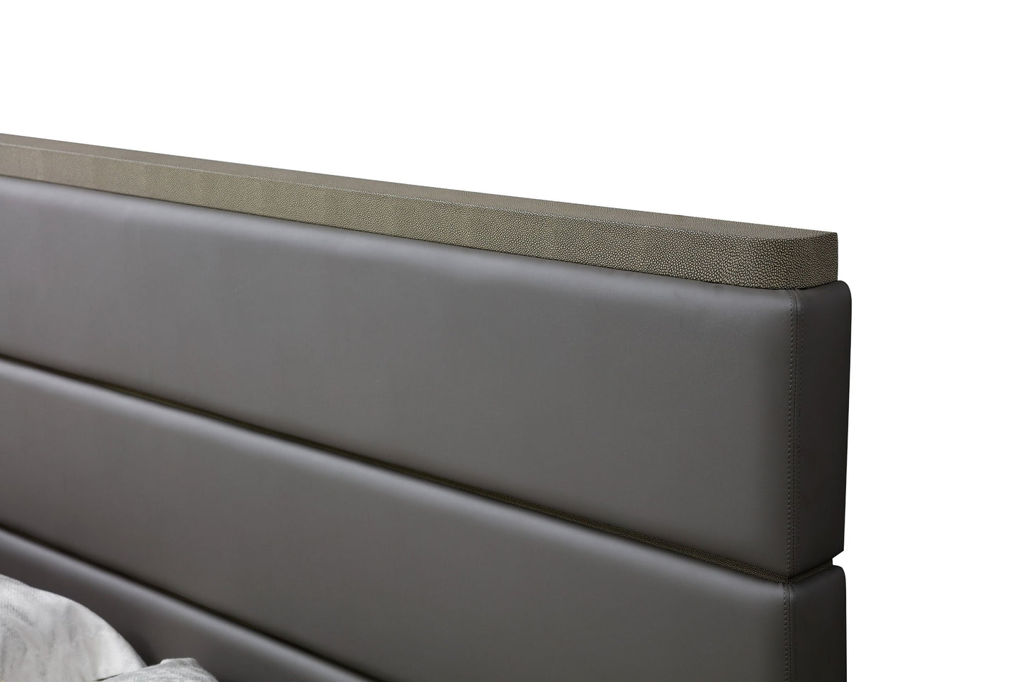 Modrest Lois Modern Grey Leather Beige Shagreen Bed A Luxurious Fusion of Contemporary Design and Sophisticated Elegance for Stylish Living Spaces