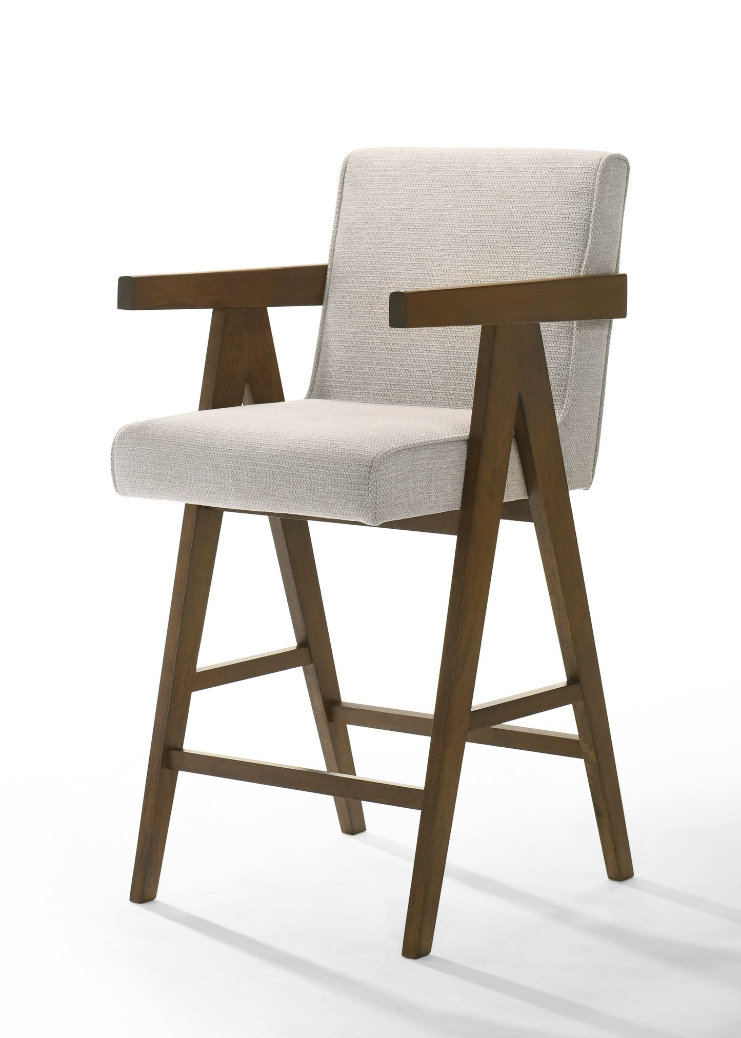 Modrest Joseline Modern Beige Fabric Walnut Bar Chair (Set of 2) A Timeless Blend of Elegant Design and Contemporary Comfort for Sophisticated Living Spaces