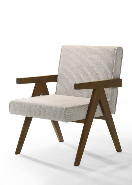 Modrest Joseline Modern Beige Fabric Walnut Accent Chair Set of 2