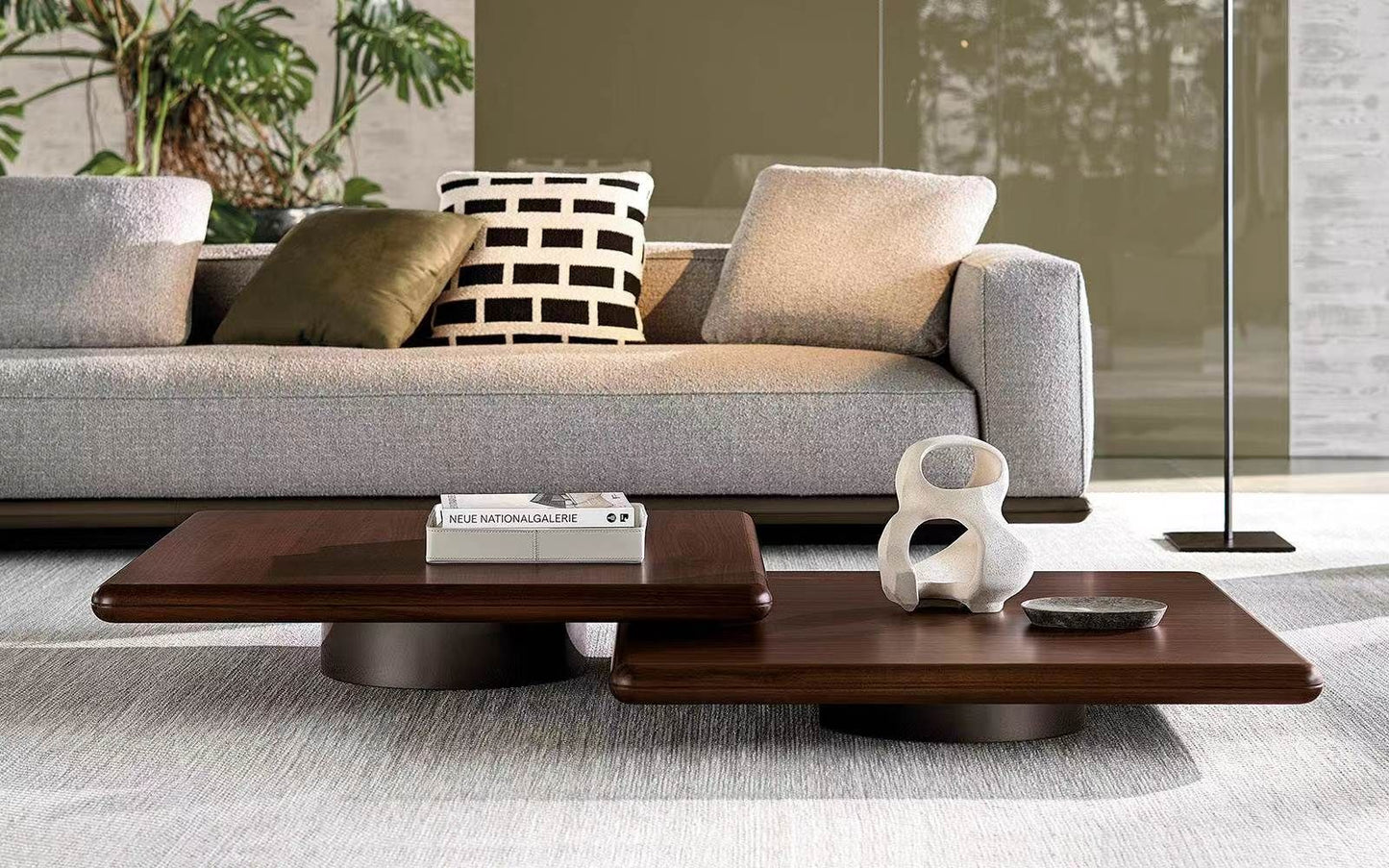 Modrest Valley Modern Walnut Titanium Coffee Table Set A Sophisticated Blend of Rich Textures and Contemporary Design for Stylish Living Spaces
