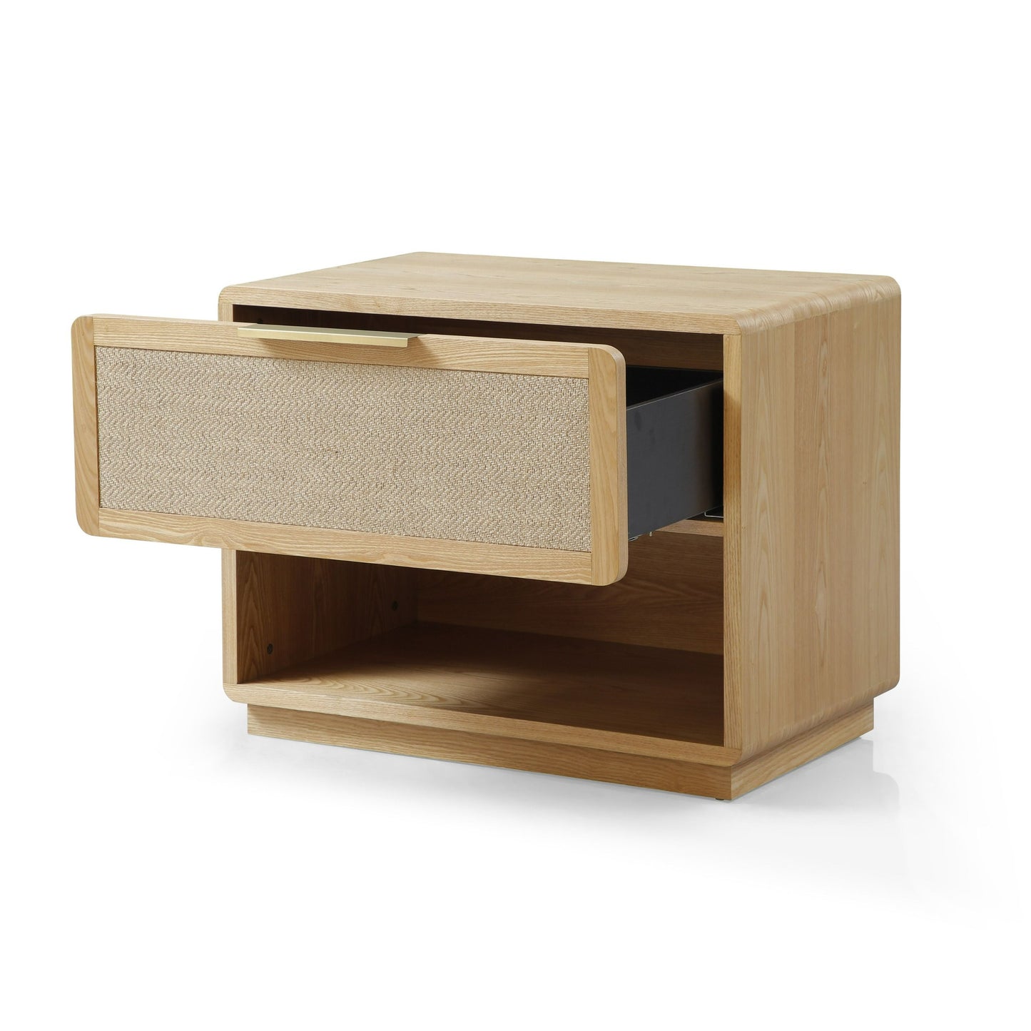 Modrest Gavin Modern Natural Ash Rattan Nightstand Natural Elegance Meets Contemporary Functionality for Versatile Bedroom Spaces