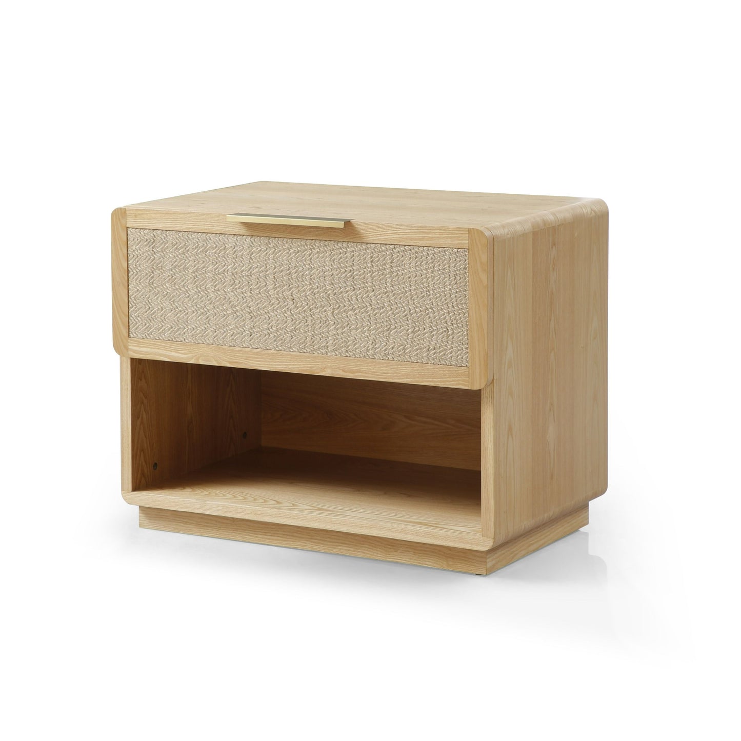 Modrest Gavin Modern Natural Ash Rattan Nightstand Natural Elegance Meets Contemporary Functionality for Versatile Bedroom Spaces
