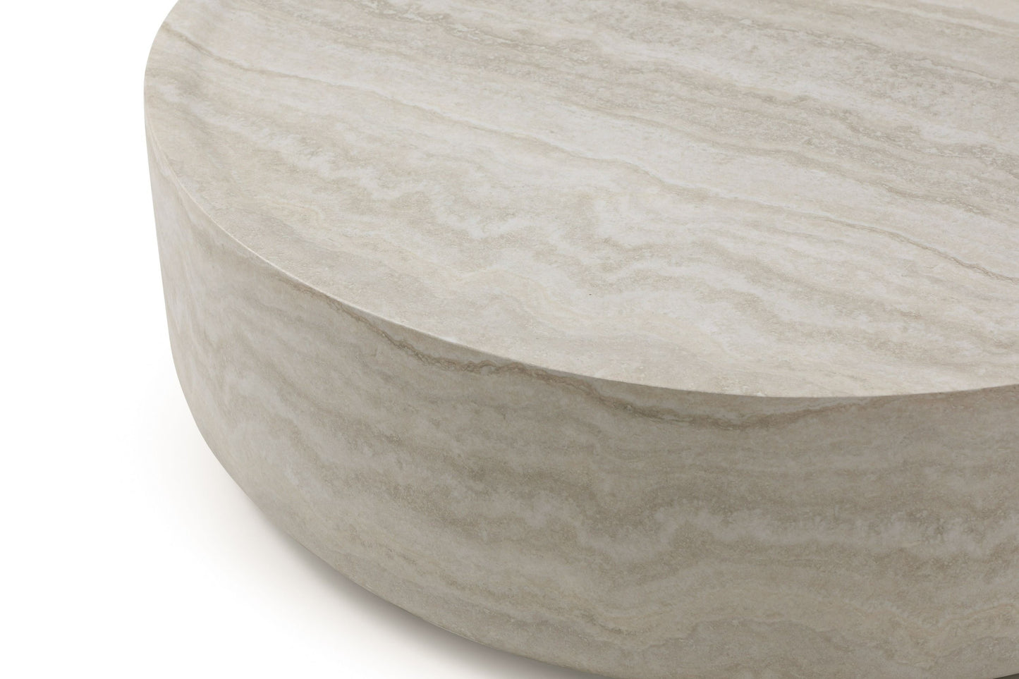 Modrest Cozad Modern Faux Travertine Round Coffee Table A Sculptural Blend of Organic Elegance and Contemporary Sophistication for Stylish Living Spaces