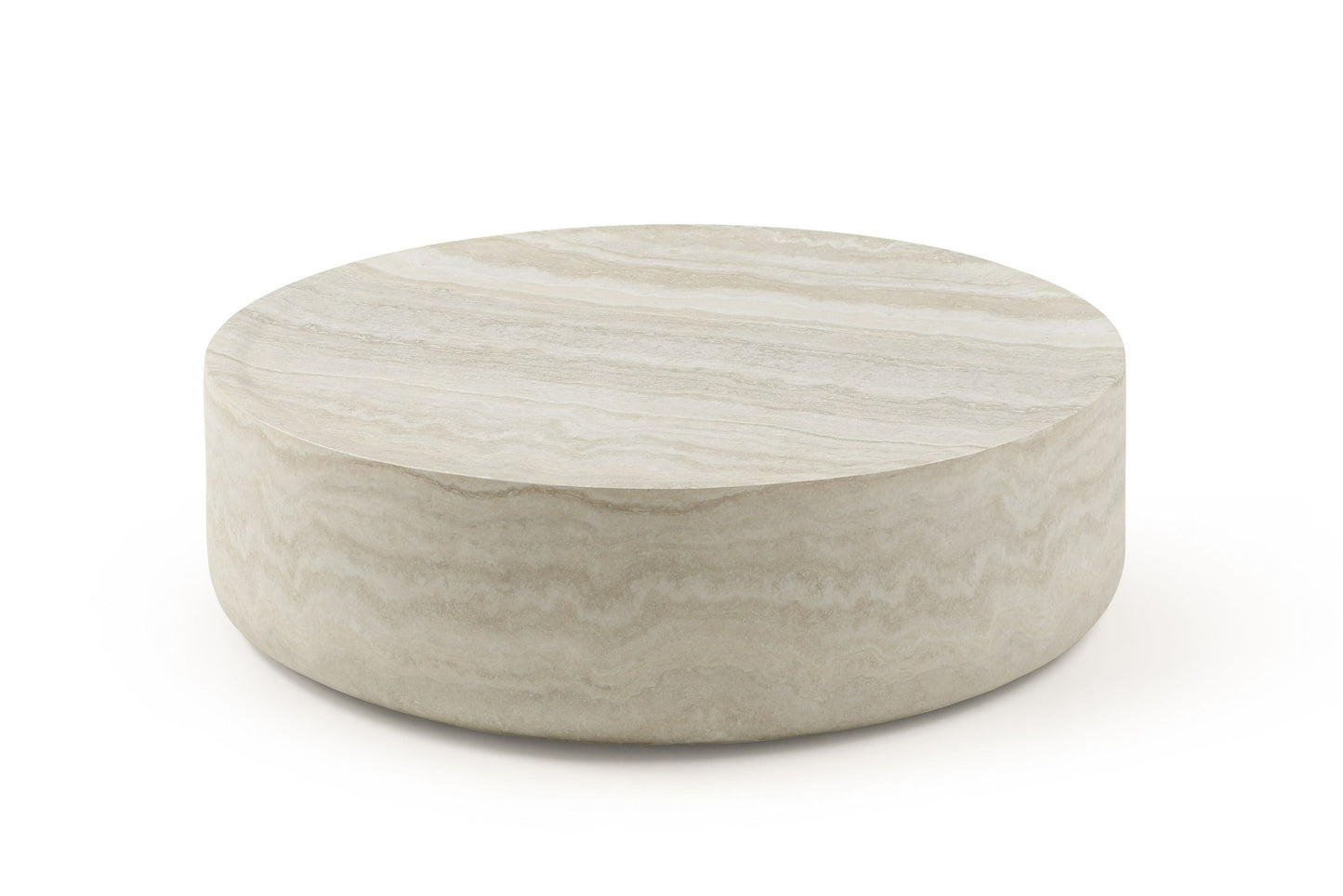 Modrest Cozad Modern Faux Travertine Round Coffee Table A Sculptural Blend of Organic Elegance and Contemporary Sophistication for Stylish Living Spaces