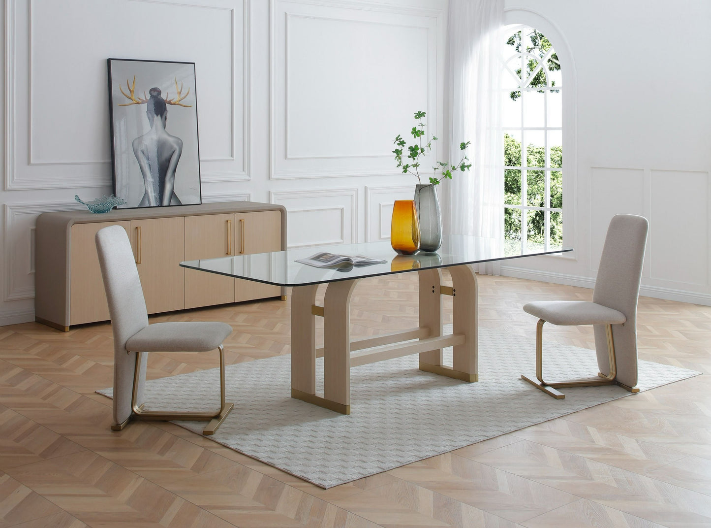 Modrest Florence Modern Beige Shagreen & Gold Buffet - Elegant Storage Cabinet