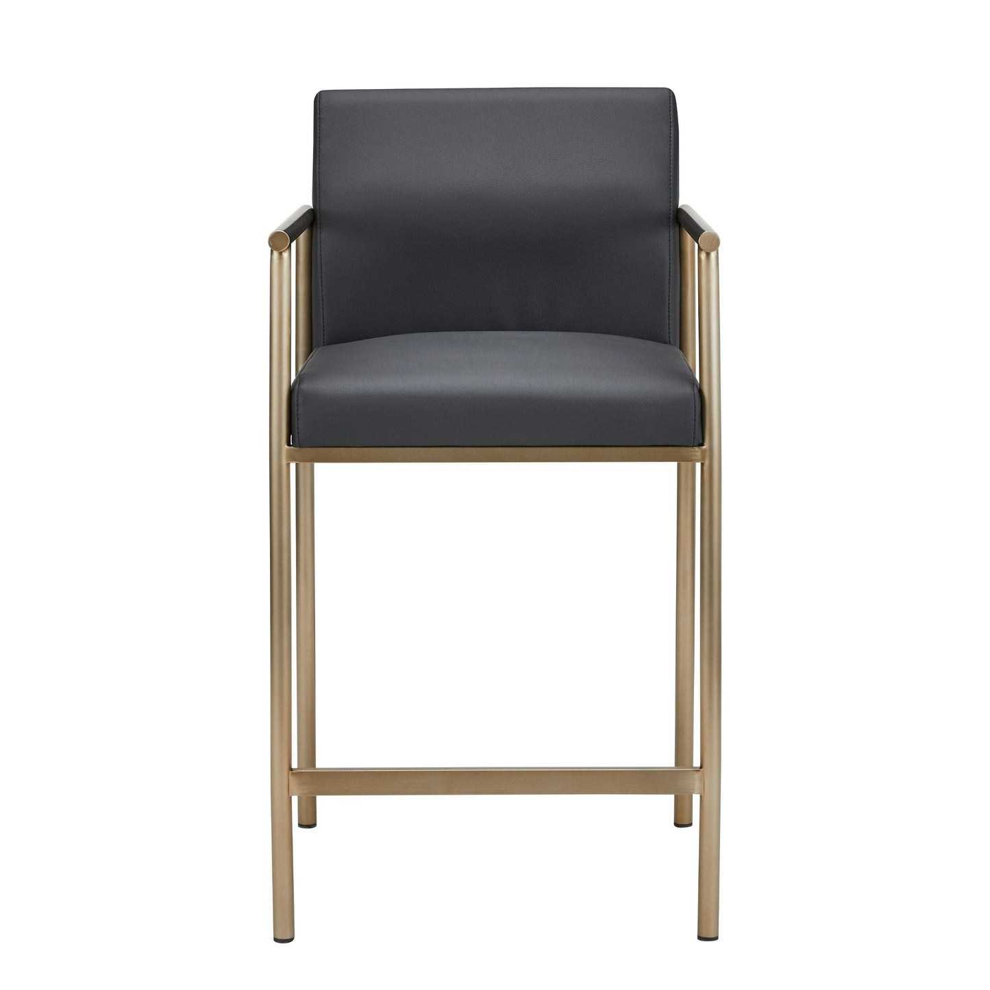 Modrest Custer Modern Black Vegan Leather Brass Counter Chair A Sleek Fusion of Luxurious Comfort and Contemporary Elegance for Sophisticated Dining Spaces