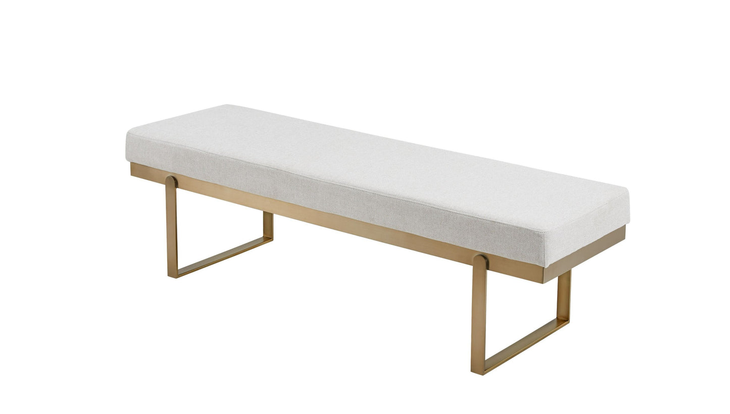 Modrest Tatum Modern Off-White Fabric Brass Dining Bench A Perfect Blend of Understated Elegance and Contemporary Design for Sophisticated Dining Spaces