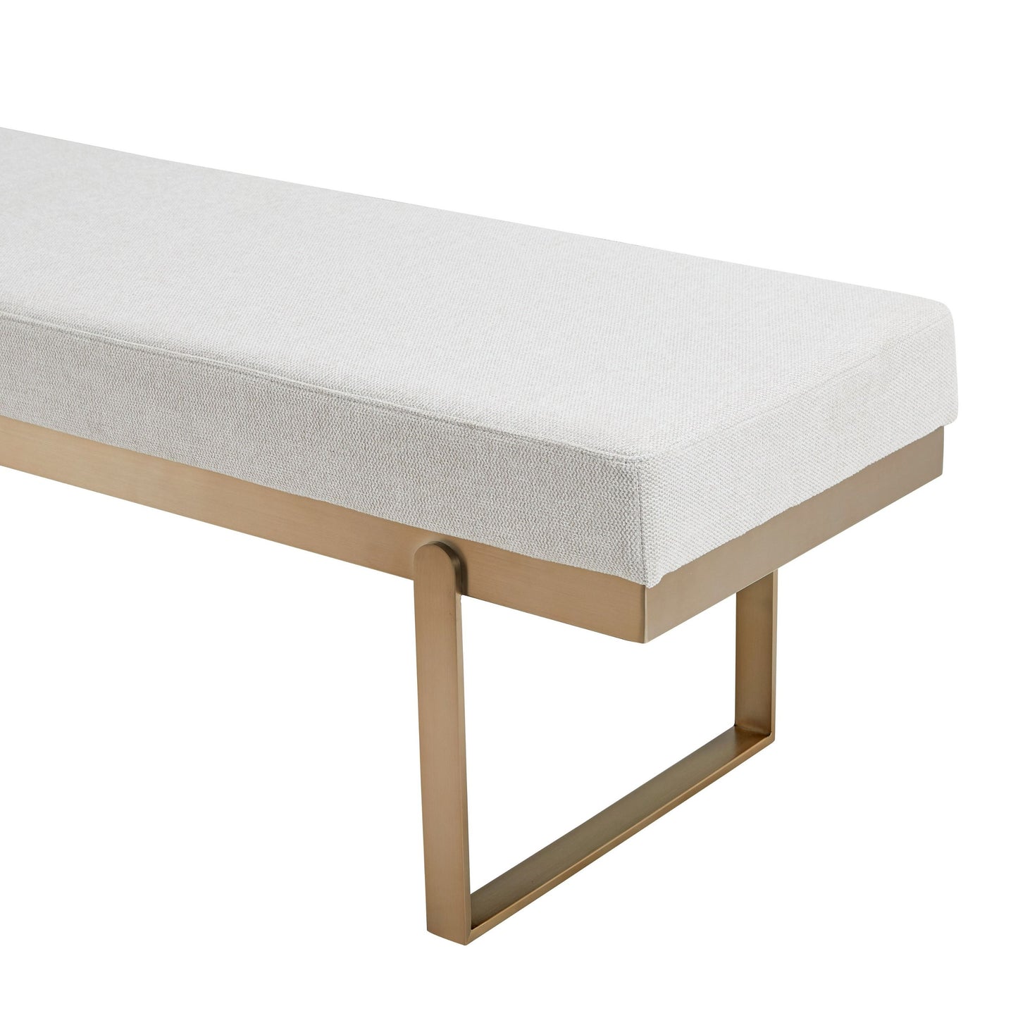 Modrest Tatum Modern Off-White Fabric Brass Dining Bench A Perfect Blend of Understated Elegance and Contemporary Design for Sophisticated Dining Spaces