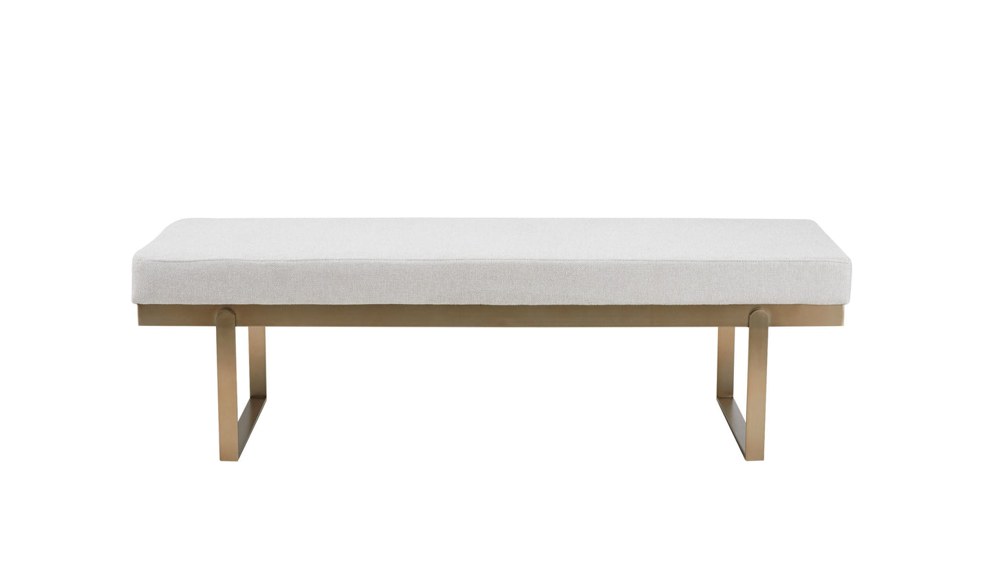 Modrest Tatum Modern Off-White Fabric Brass Dining Bench A Perfect Blend of Understated Elegance and Contemporary Design for Sophisticated Dining Spaces