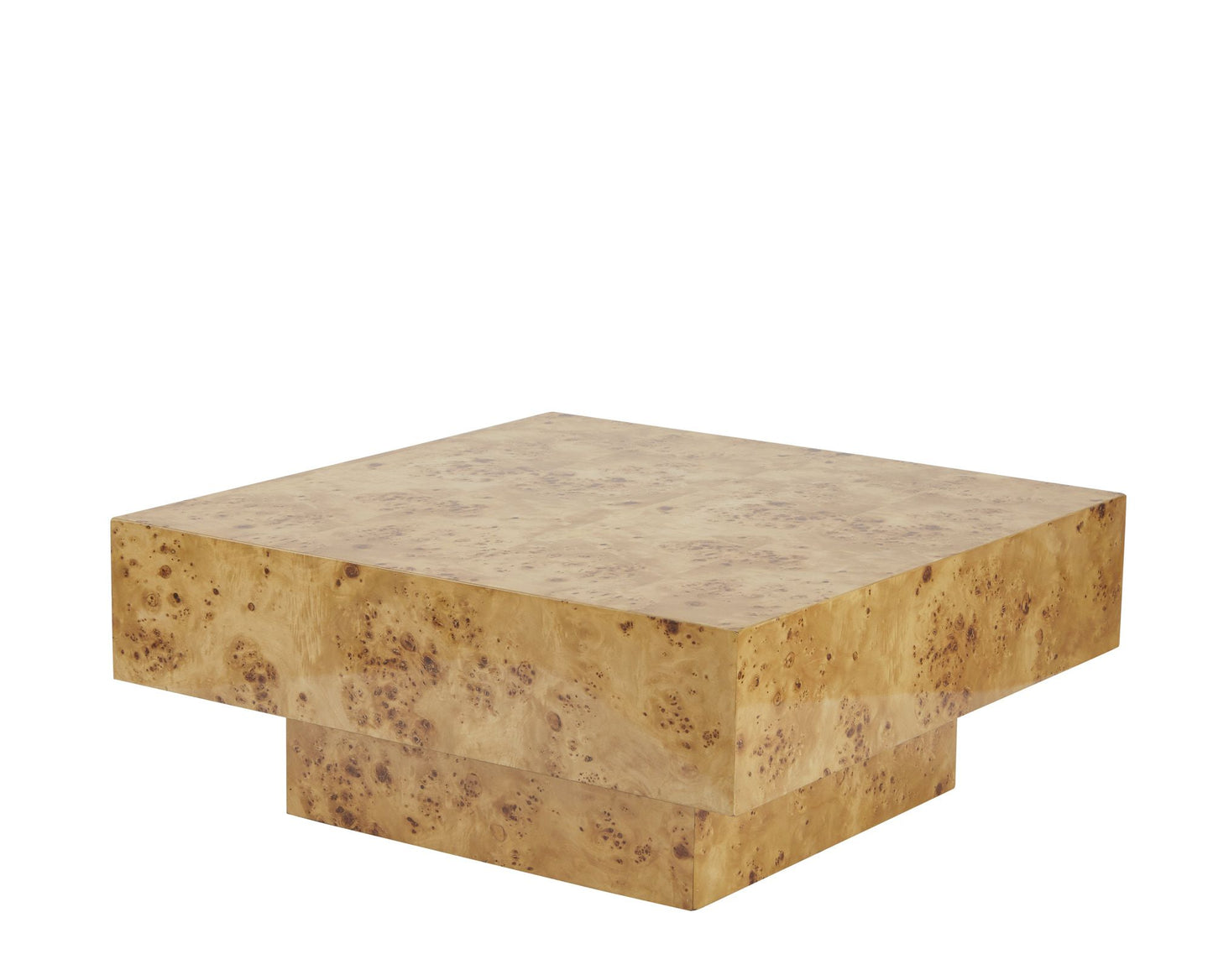 Modrest August Modern Burl Square Coffee Table A Stunning Fusion of Natural Burl Wood Patterns and Contemporary Design for Sophisticated Living Spaces