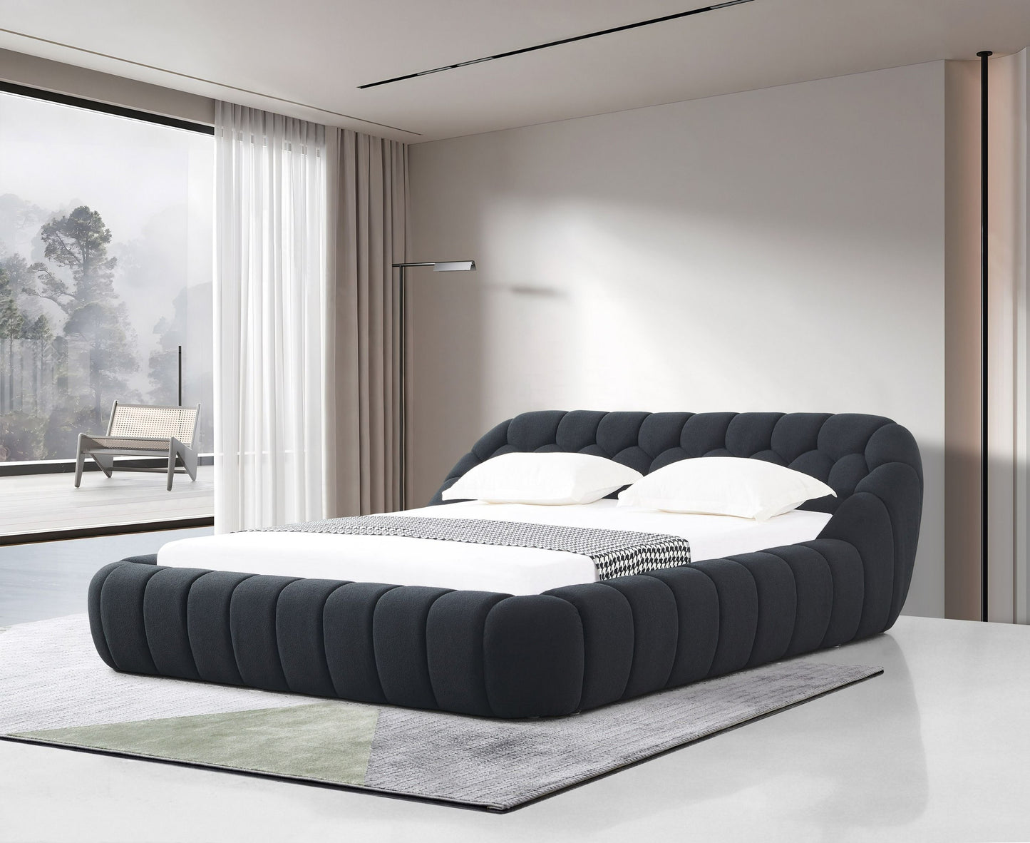 Yolonda Modern Black Fabric Bed Sleek Contemporary Design with Luxurious Comfort for Sophisticated Bedroom Spaces