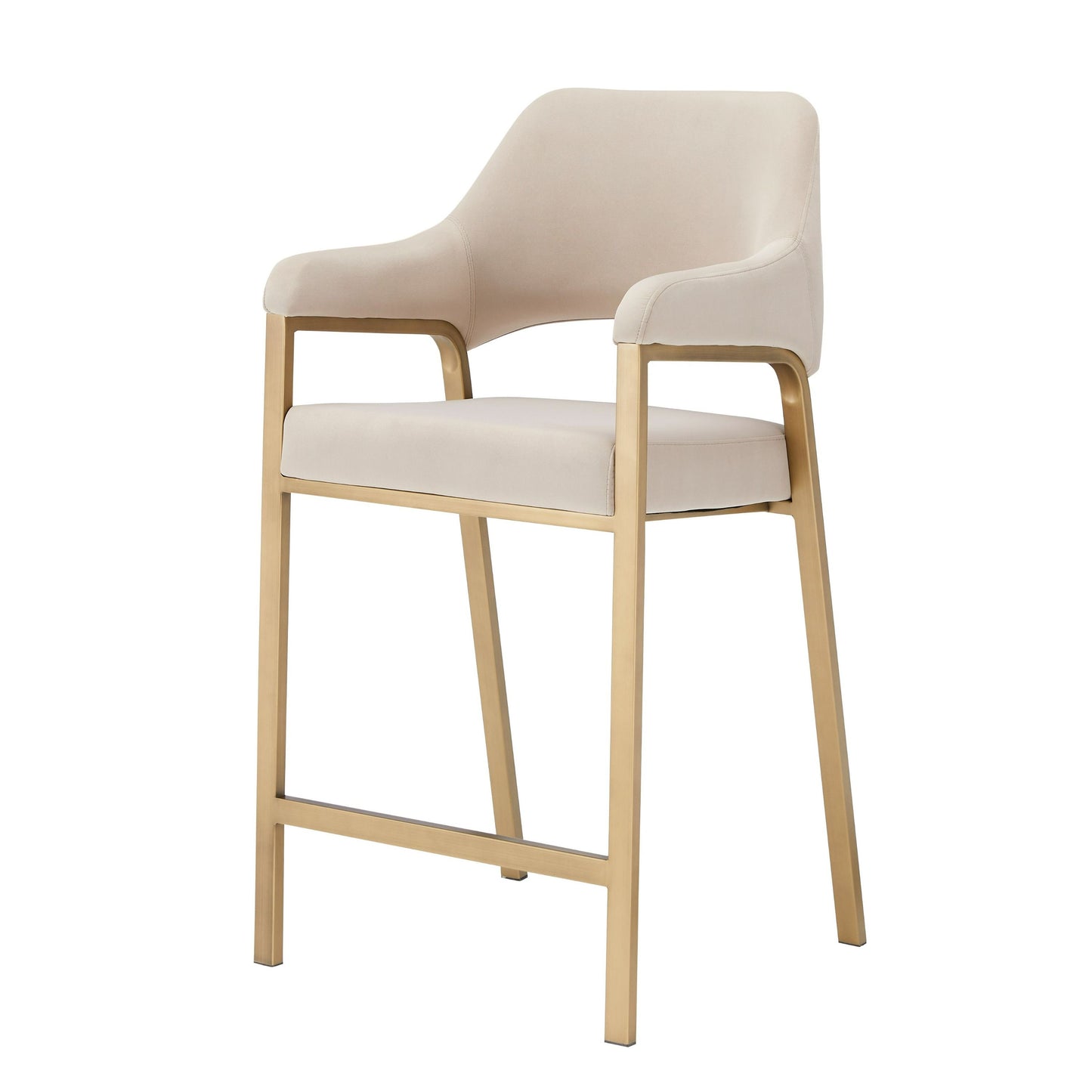 Modrest George Modern Beige Fabric Antique Brass Counter Chair Sophisticated Contemporary Seating with Timeless Elegance for Modern Spaces