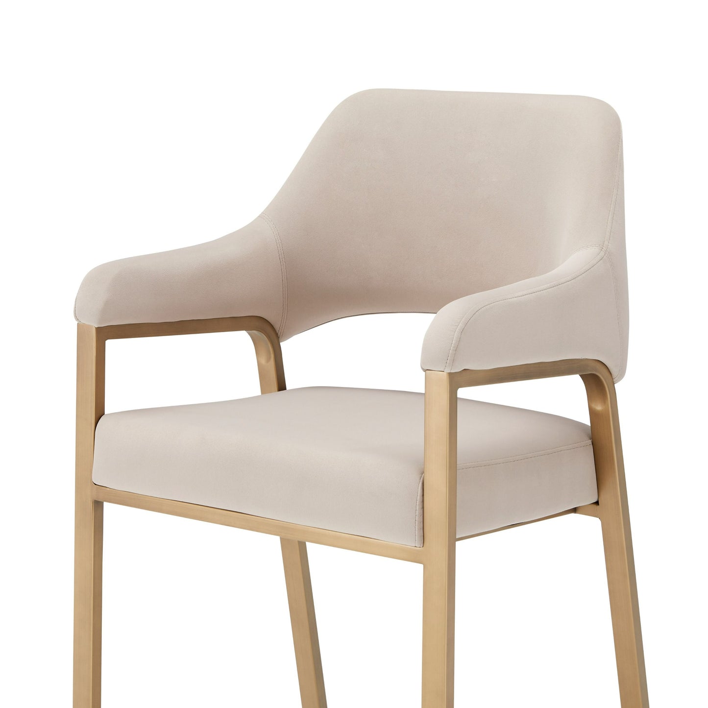 Modrest George Modern Beige Fabric Antique Brass Counter Chair Sophisticated Contemporary Seating with Timeless Elegance for Modern Spaces