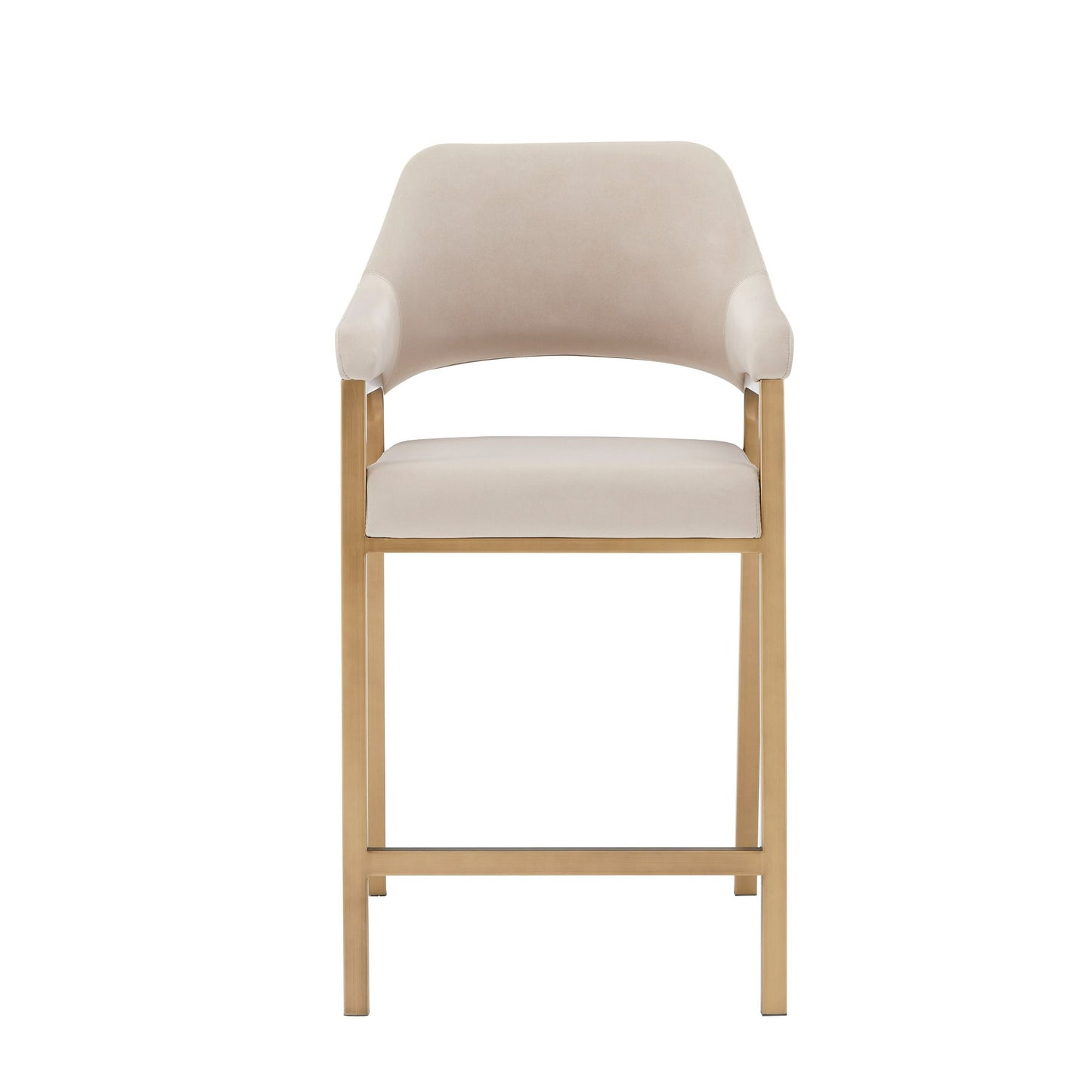 Modrest George Modern Beige Fabric Antique Brass Counter Chair Sophisticated Contemporary Seating with Timeless Elegance for Modern Spaces